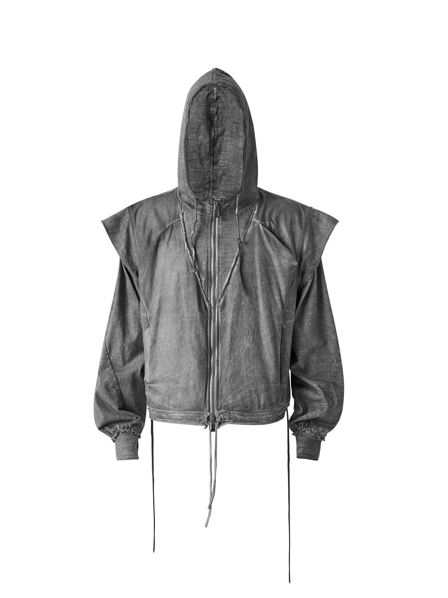 FLYERRER Distressed Layered Drawstring Hooded Jacket, premium urban and streetwear designers apparel on PROJECTISR.com, FLYERRER