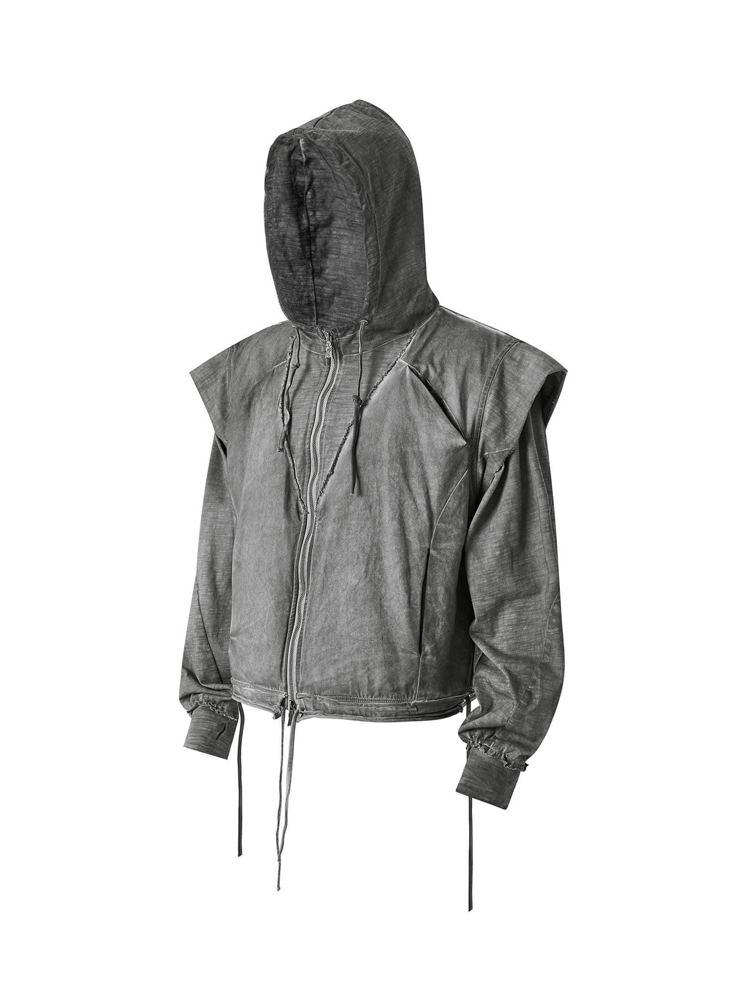 FLYERRER Distressed Layered Drawstring Hooded Jacket, premium urban and streetwear designers apparel on PROJECTISR.com, FLYERRER
