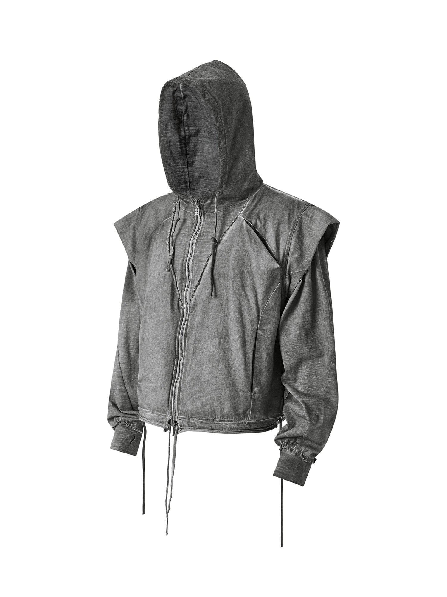 FLYERRER Distressed Layered Drawstring Hooded Jacket, premium urban and streetwear designers apparel on PROJECTISR.com, FLYERRER