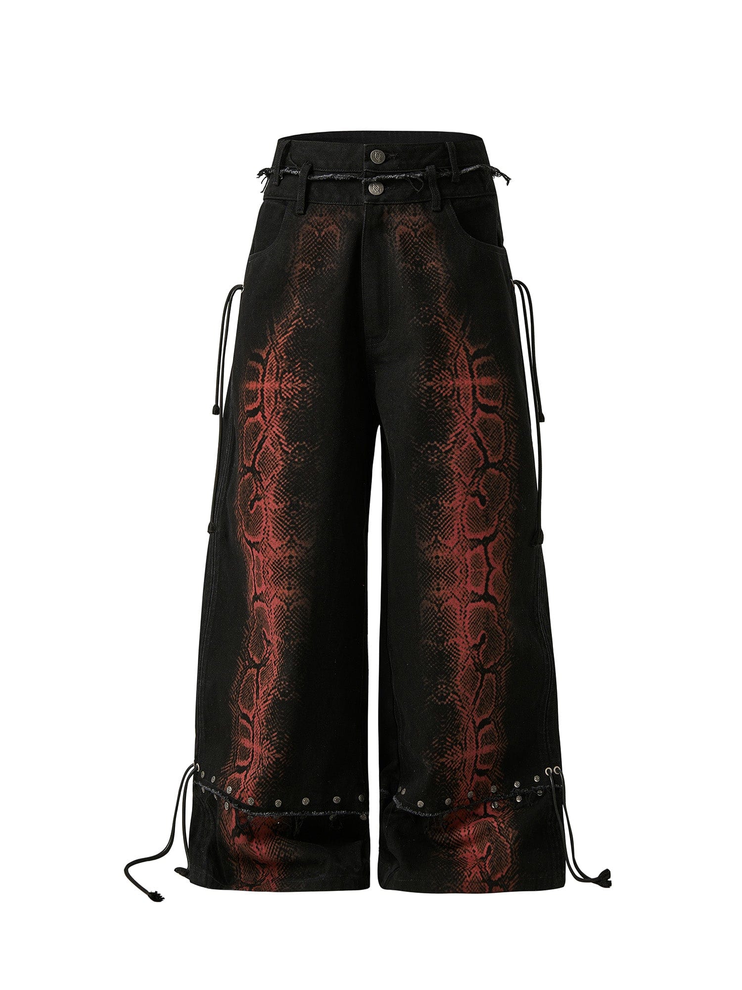 FLYERRER Washed Contrast Snakeskin Drawcord Wide-Leg Jeans, premium urban and streetwear designers apparel on PROJECTISR.com, FLYERRER