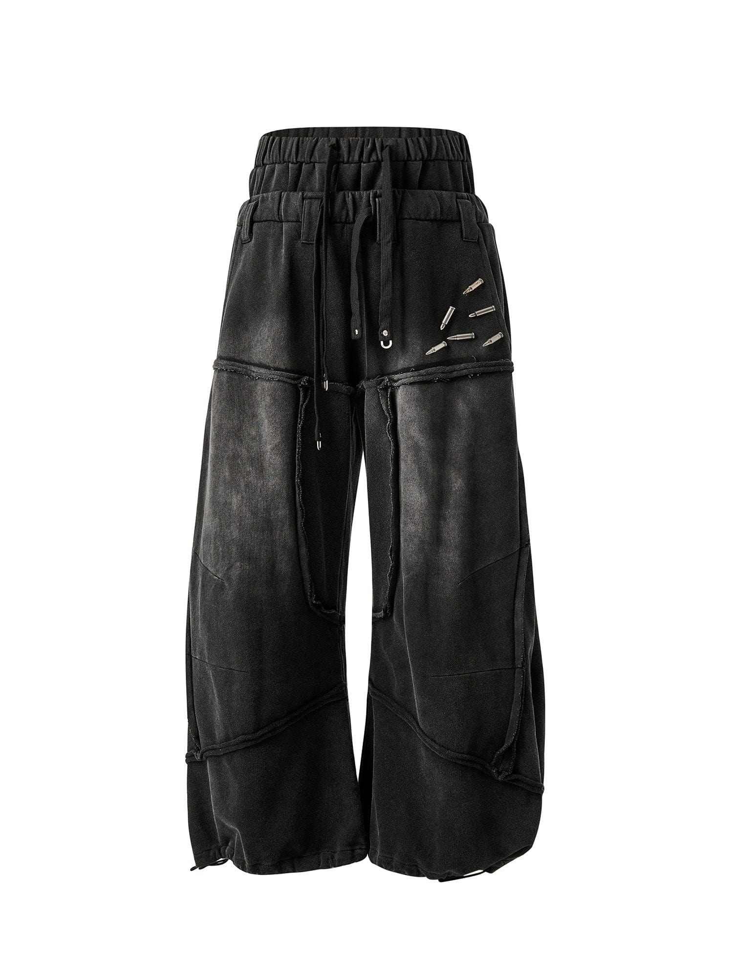 FLYERRER Washed Double-Waist Bullet Rivet Baggy Sweatpants, premium urban and streetwear designers apparel on PROJECTISR.com, FLYERRER