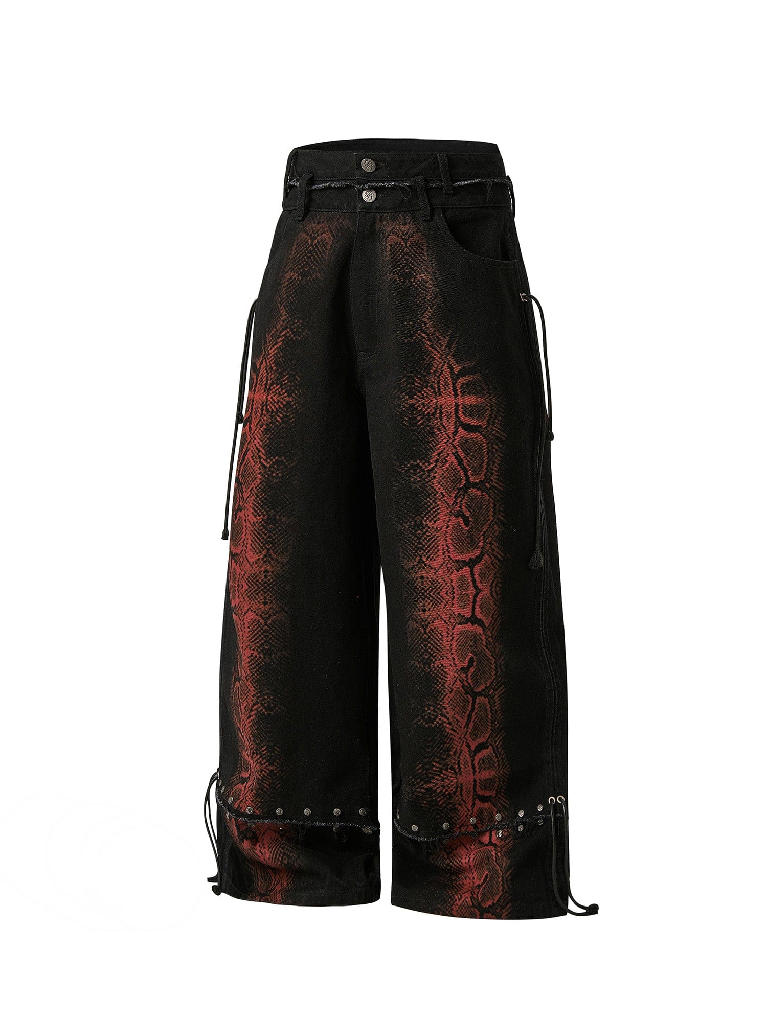 FLYERRER Washed Contrast Snakeskin Drawcord Wide-Leg Jeans, premium urban and streetwear designers apparel on PROJECTISR.com, FLYERRER