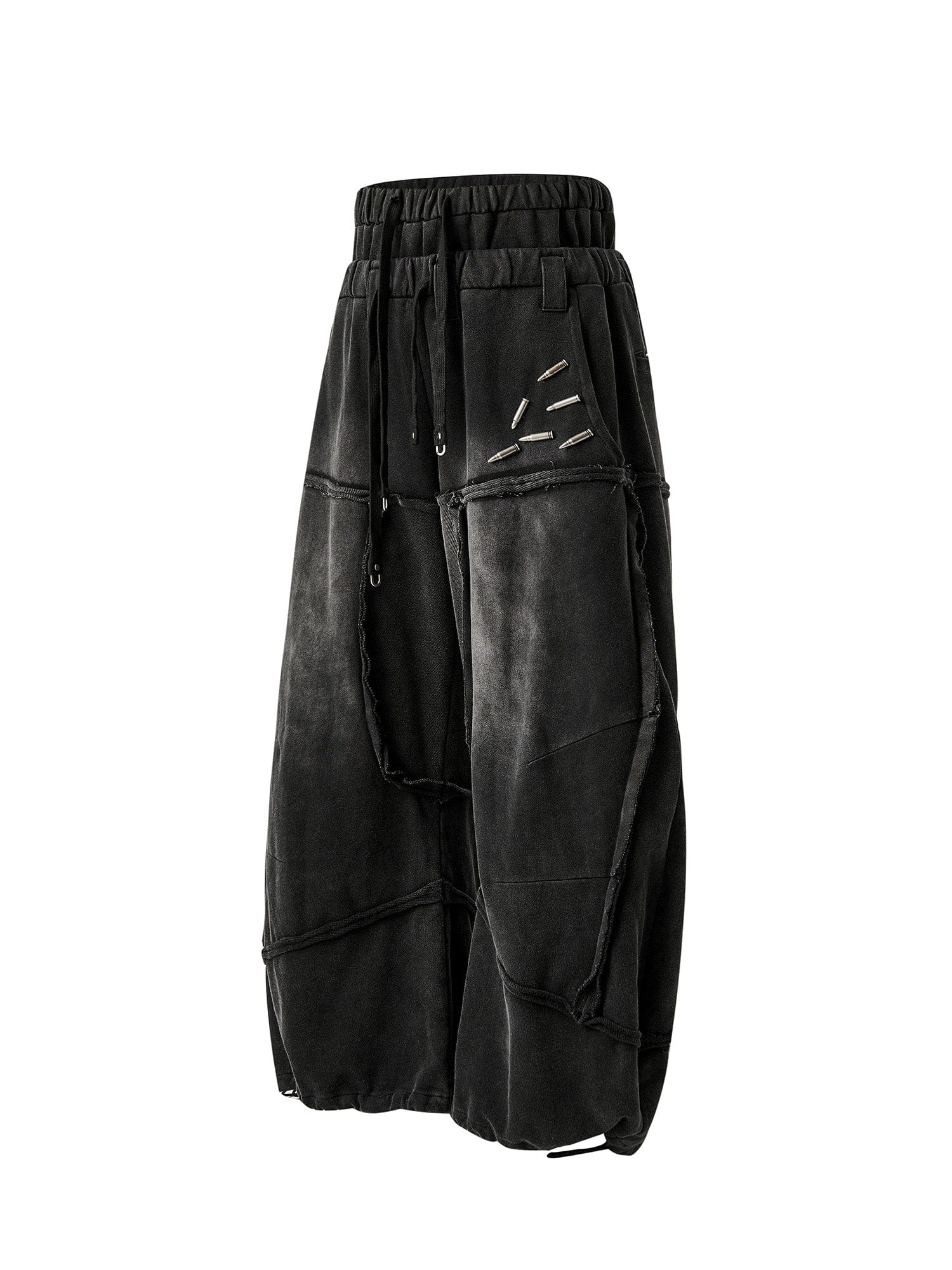FLYERRER Washed Double-Waist Bullet Rivet Baggy Sweatpants, premium urban and streetwear designers apparel on PROJECTISR.com, FLYERRER
