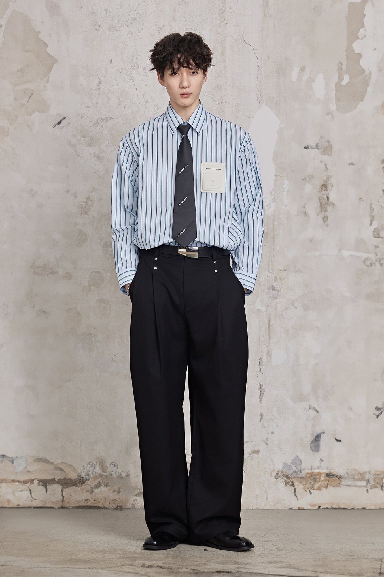 FACEONLAB Striped Patch-Pocket Poplin Shirt, premium urban and streetwear designers apparel on PROJECTISR.com, FACEONLAB