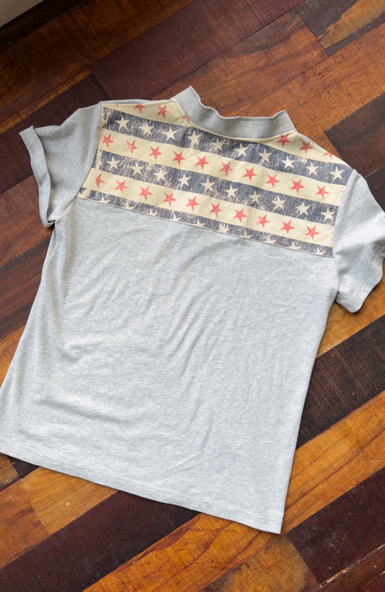 TRECLUB Retro Star Stripe Stand-Collar Polo T-Shirt
