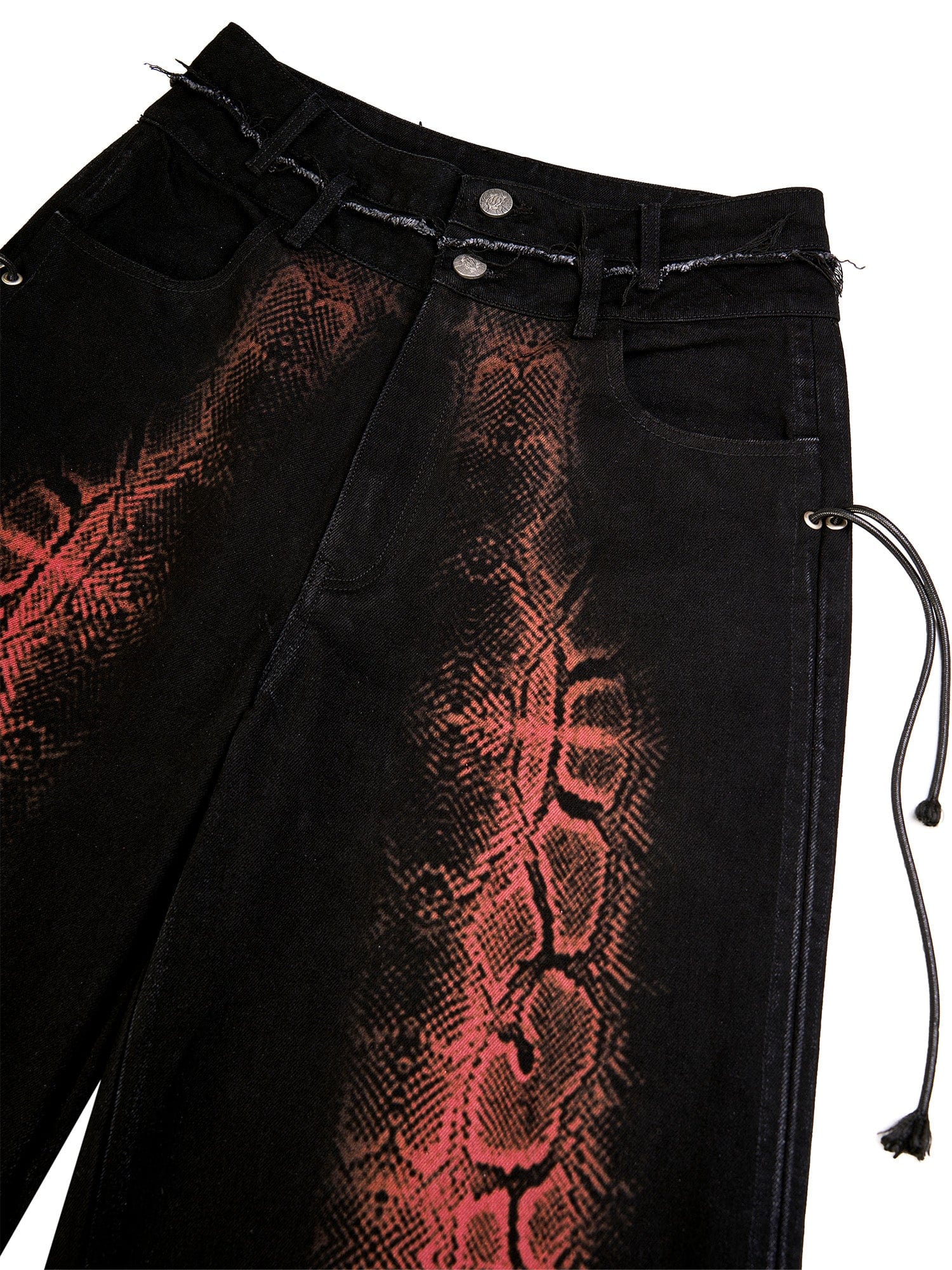 FLYERRER Washed Contrast Snakeskin Drawcord Wide-Leg Jeans, premium urban and streetwear designers apparel on PROJECTISR.com, FLYERRER