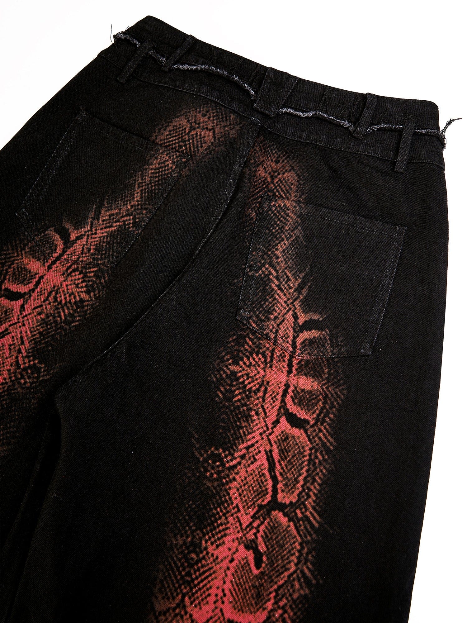 FLYERRER Washed Contrast Snakeskin Drawcord Wide-Leg Jeans, premium urban and streetwear designers apparel on PROJECTISR.com, FLYERRER