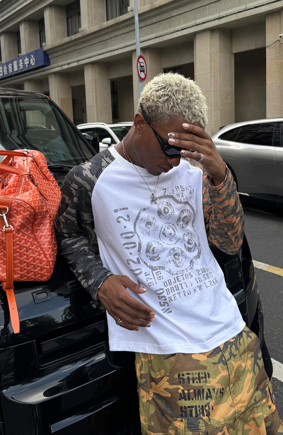 STEEPC Camo Spliced Raglan Long-Sleeve Tee