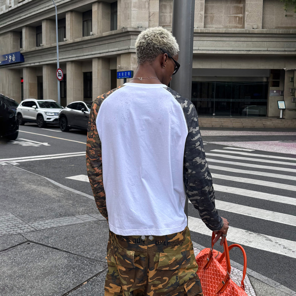 STEEPC Camo Spliced Raglan Long-Sleeve Tee