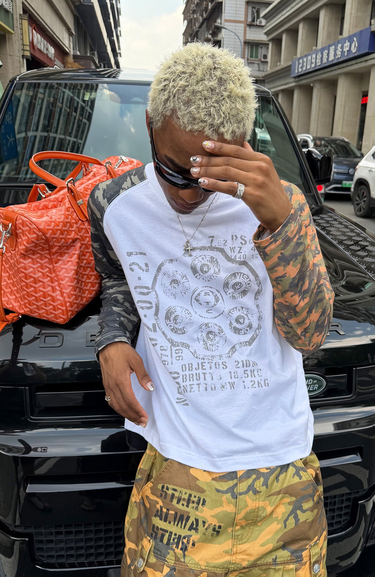 STEEPC Camo Spliced Raglan Long-Sleeve Tee