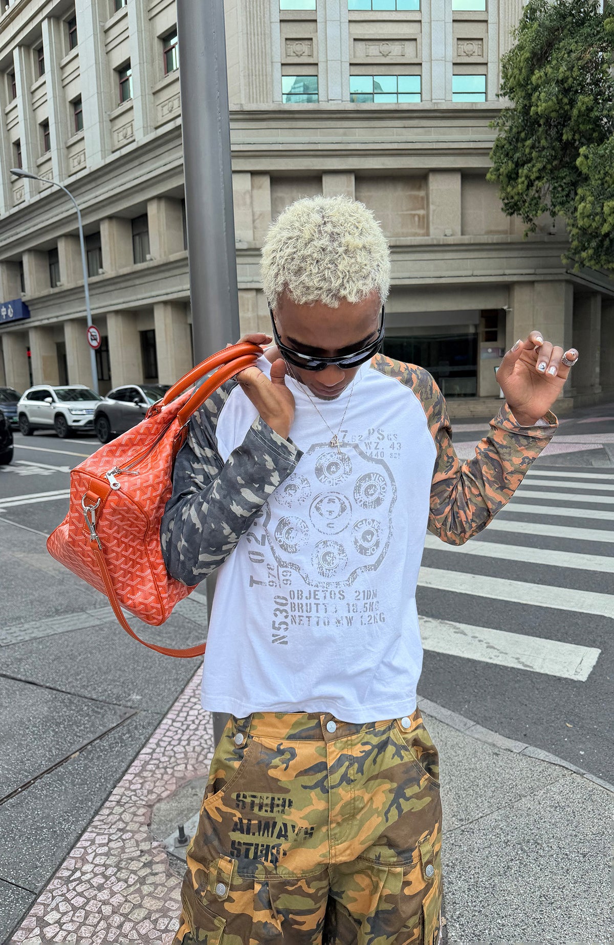 STEEPC Camo Spliced Raglan Long-Sleeve Tee