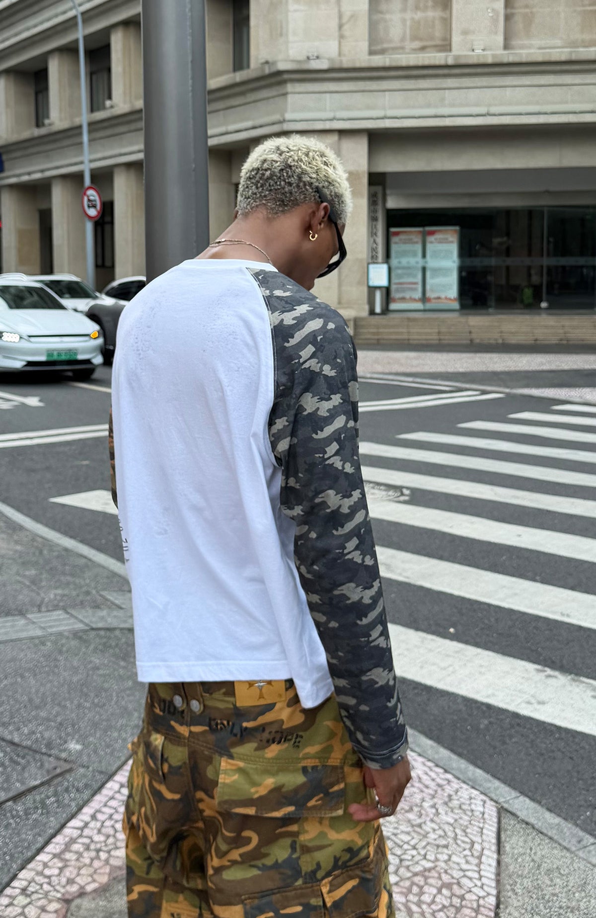STEEPC Camo Spliced Raglan Long-Sleeve Tee