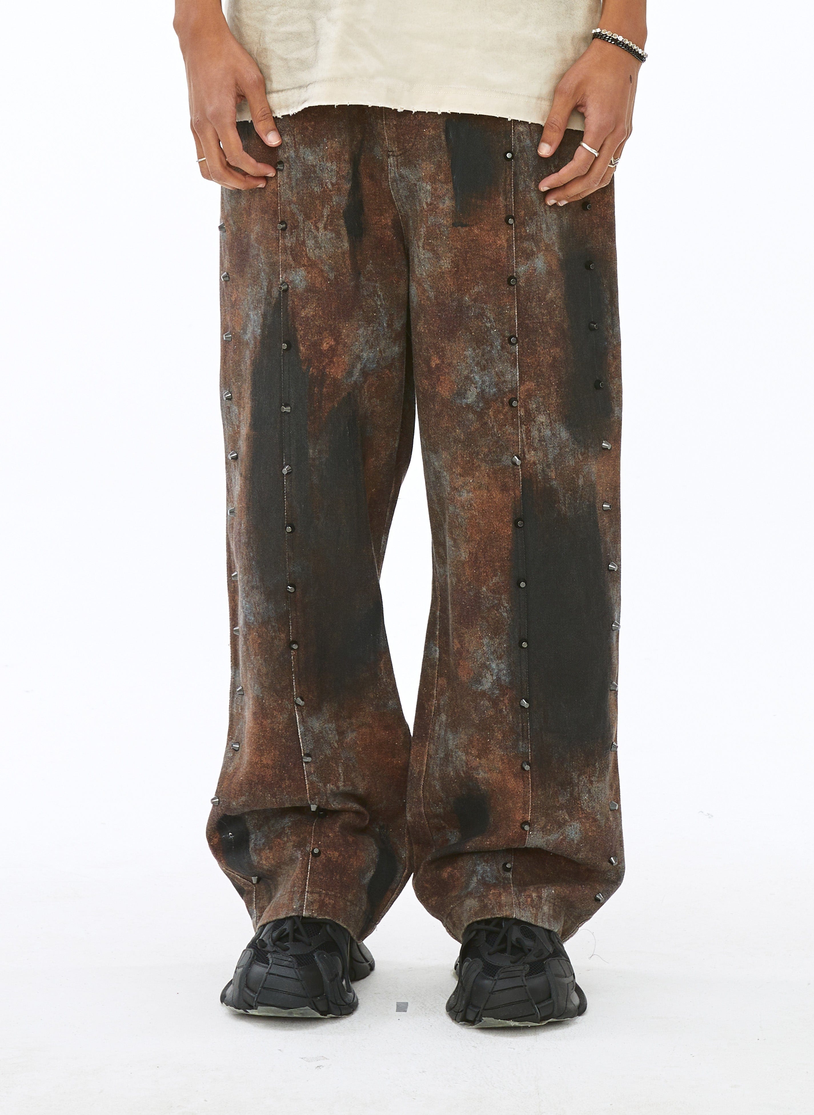 VANN VALRENCE Dirty Fit Studded Straight-Leg Jeans, premium urban and streetwear designers apparel on PROJECTISR.com, VANN VALRENCE