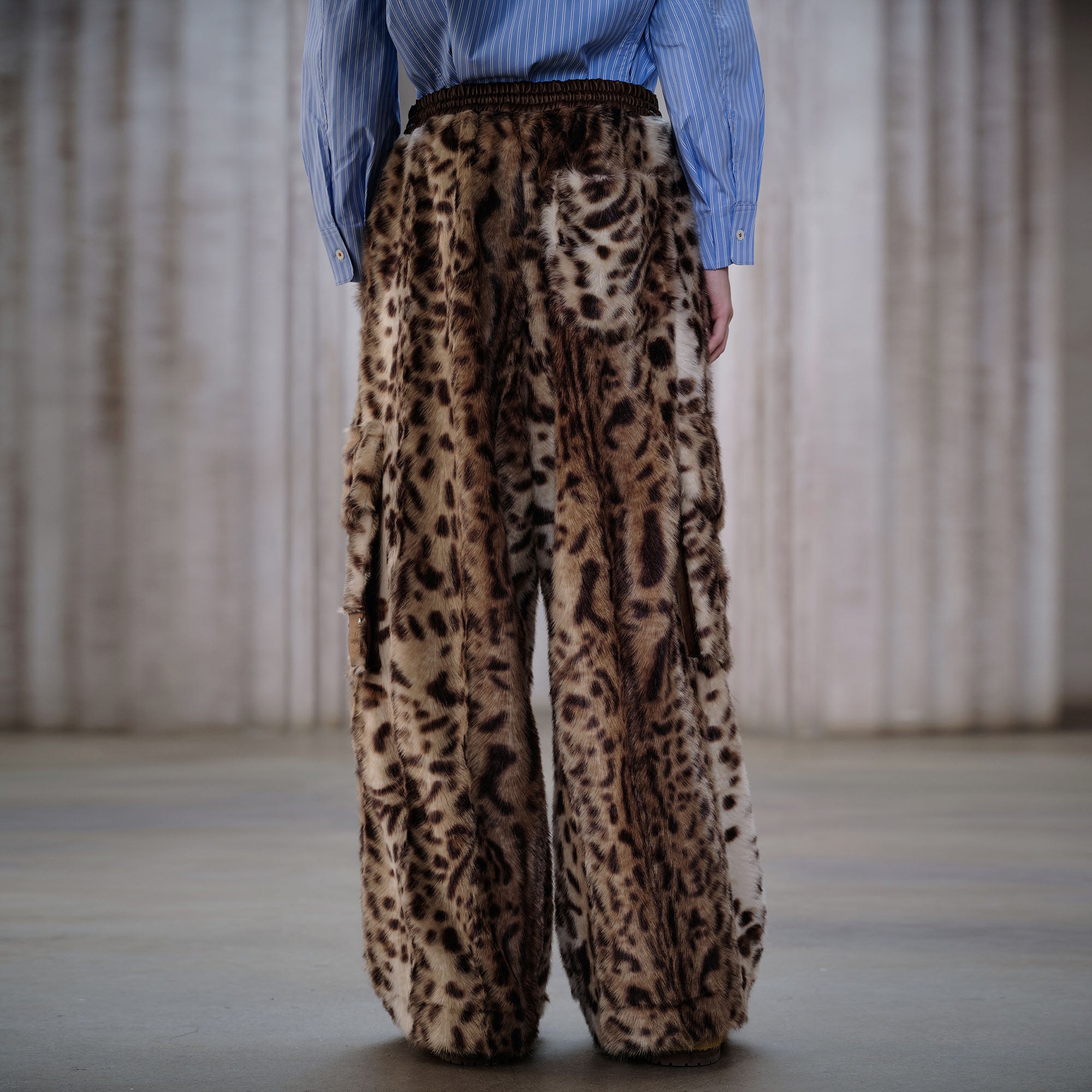 FACEONLAB Leopard Faux Fur Oversized Pants
