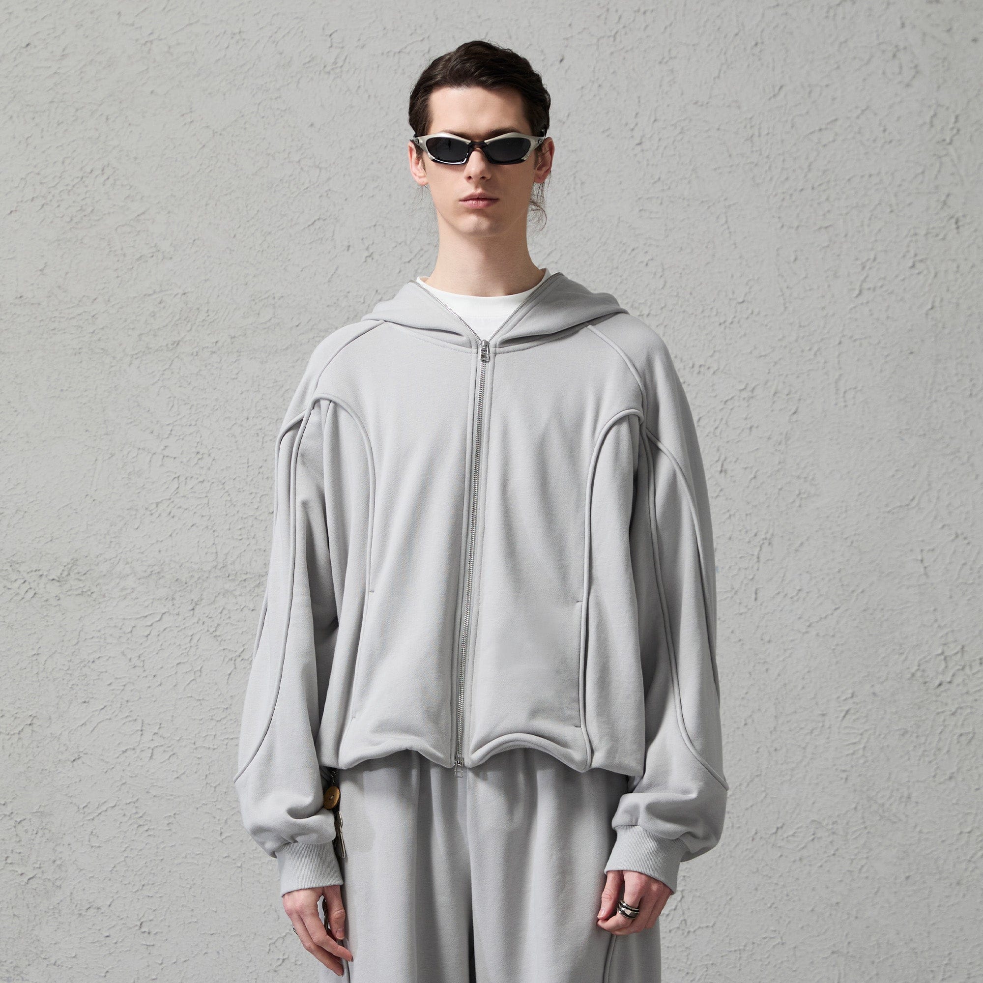 ORGANIC EMOTION Curved Panel Drawstring-Hem Zip-Up Hoodie, premium urban and streetwear designers apparel on PROJECTISR.com, ORGANIC EMOTION