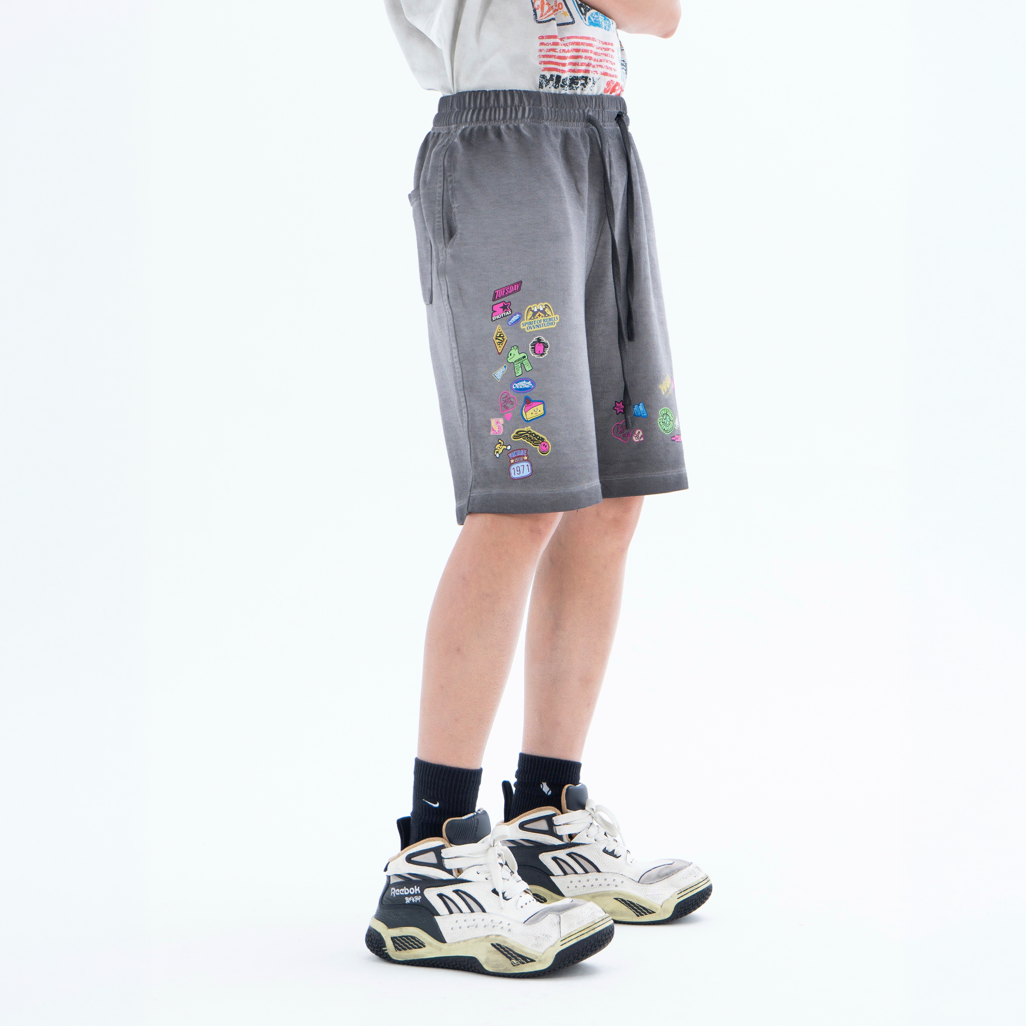 CLP Retro Gradient Badge Graphic Drawstring Shorts
