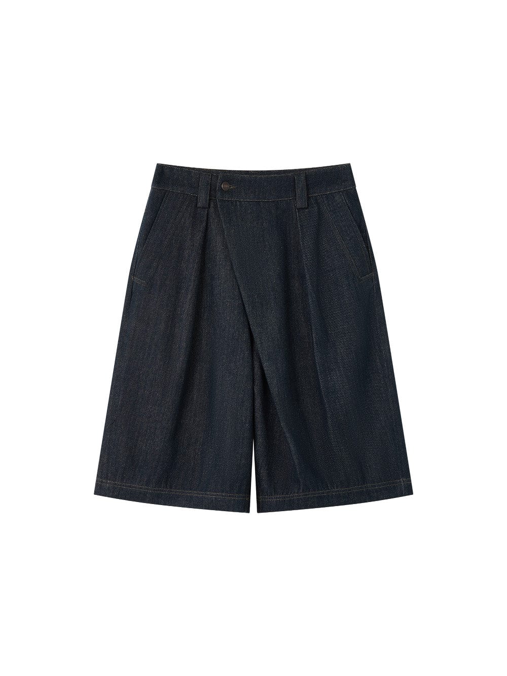 OPICLOTH Washed Asymmetric Fly Pleated Denim Shorts, premium urban and streetwear designers apparel on PROJECTISR.com, OPICLOTH