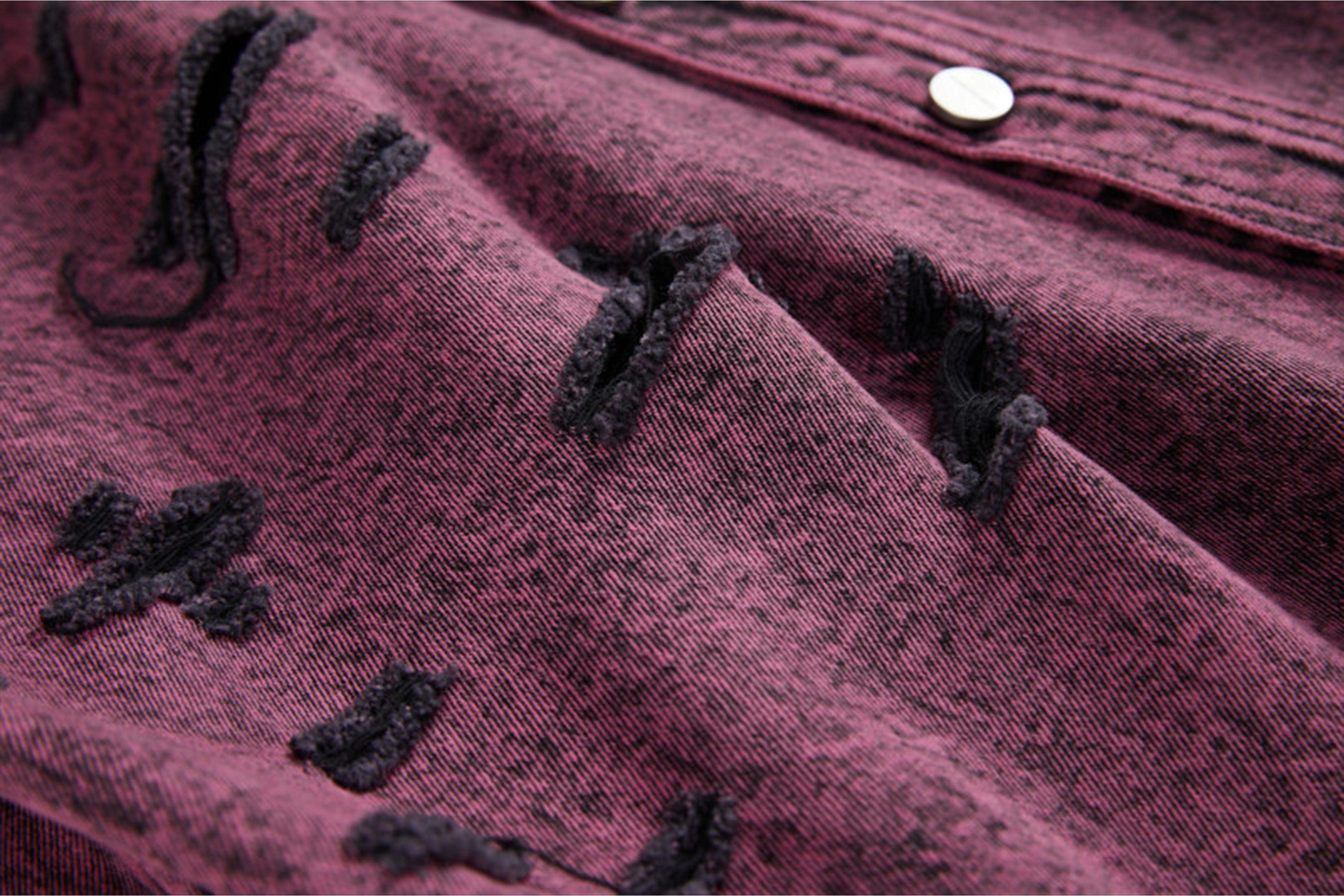 VANN VALRENCE Distressed Frayed Denim Shirt Jacket, premium urban and streetwear designers apparel on PROJECTISR.com, VANN VALRENCE