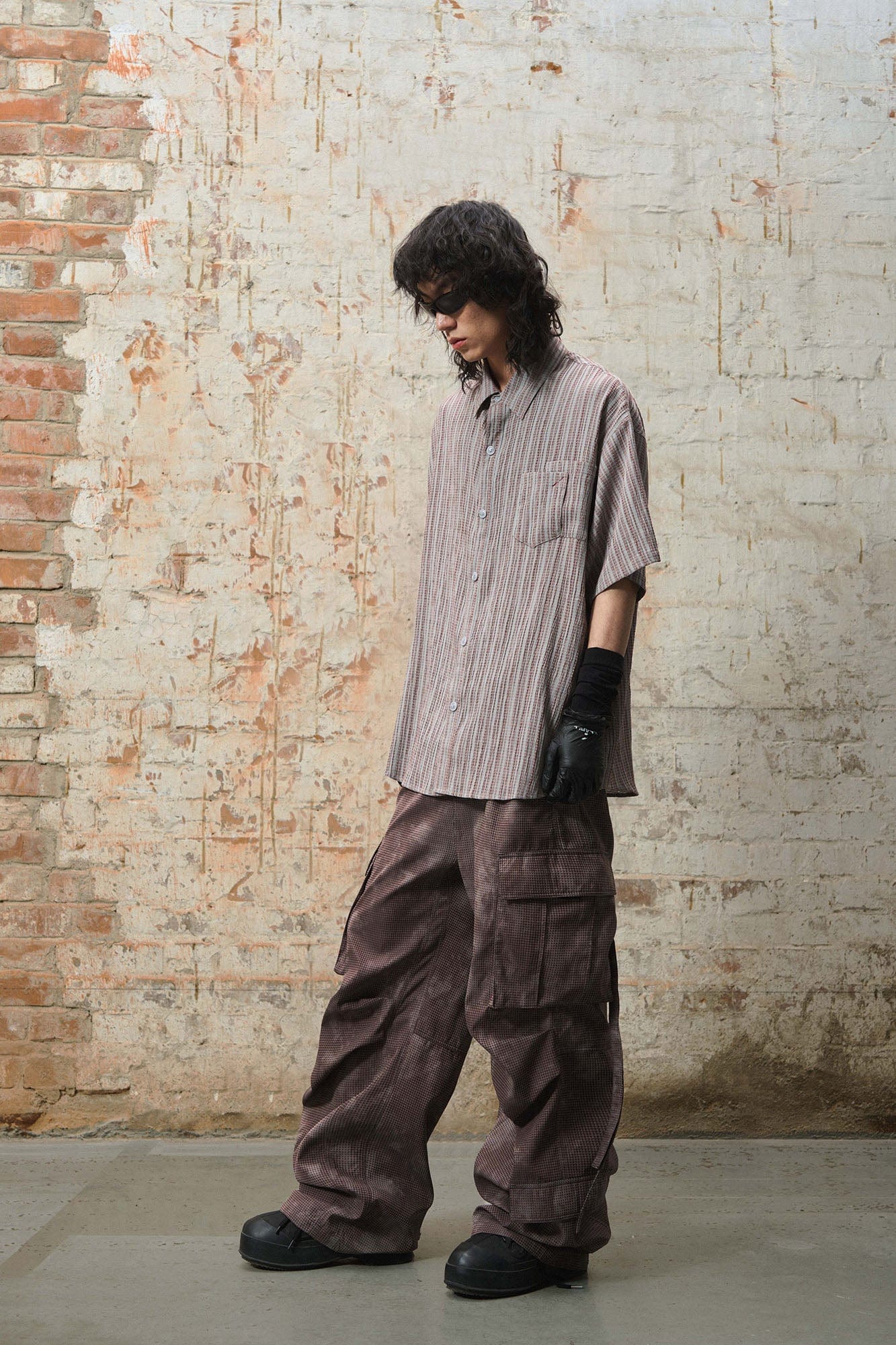 RELABEL Mini Checker Multi-Pocket Strap Pleated Cargo Pants Red, premium urban and streetwear designers apparel on PROJECTISR.com, RELABEL