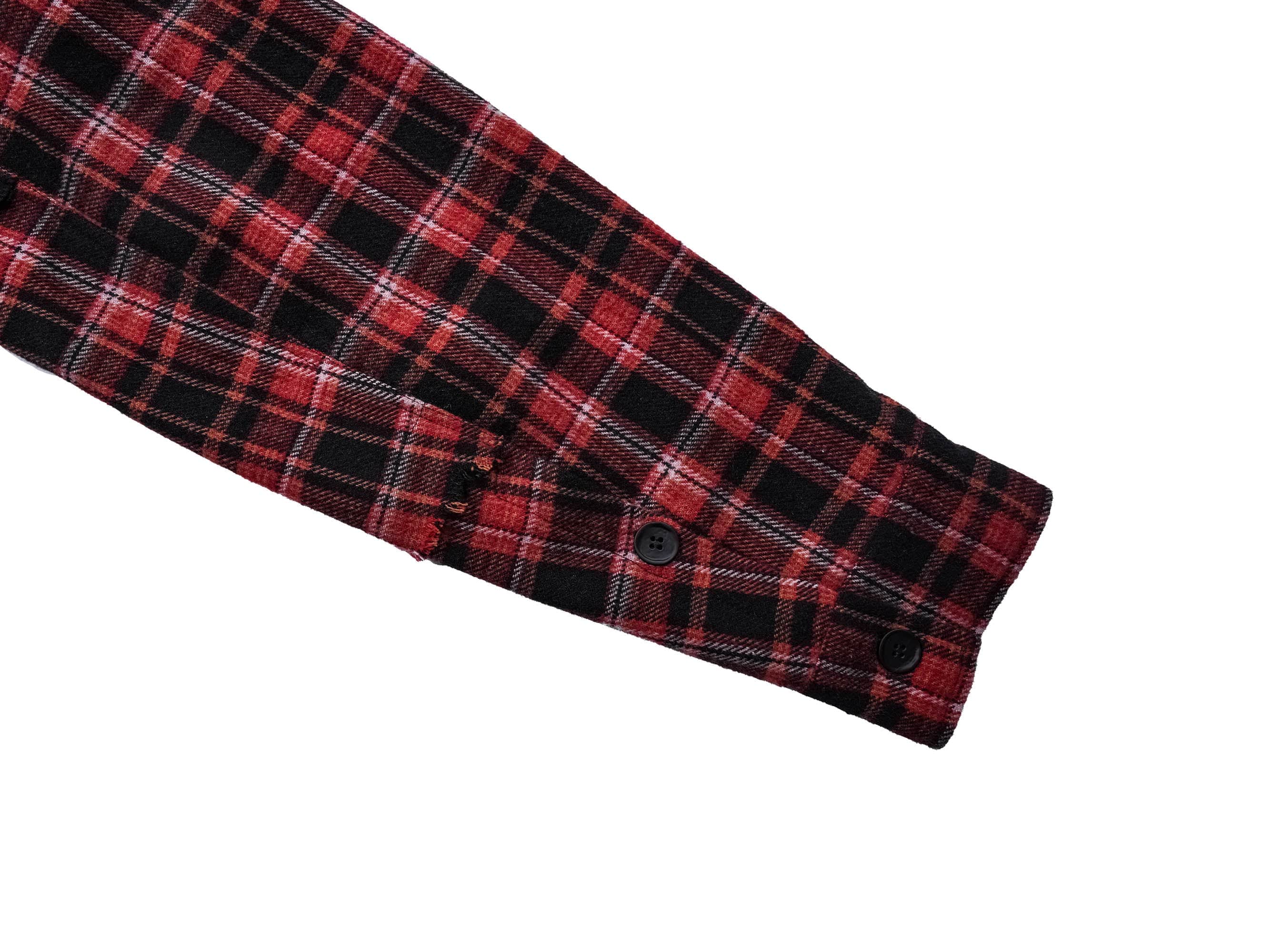 UNDERWATER Crimson Ruin Distressed Plaid Shirt Jacket, premium urban and streetwear designers apparel on PROJECTISR.com, UNDERWATER