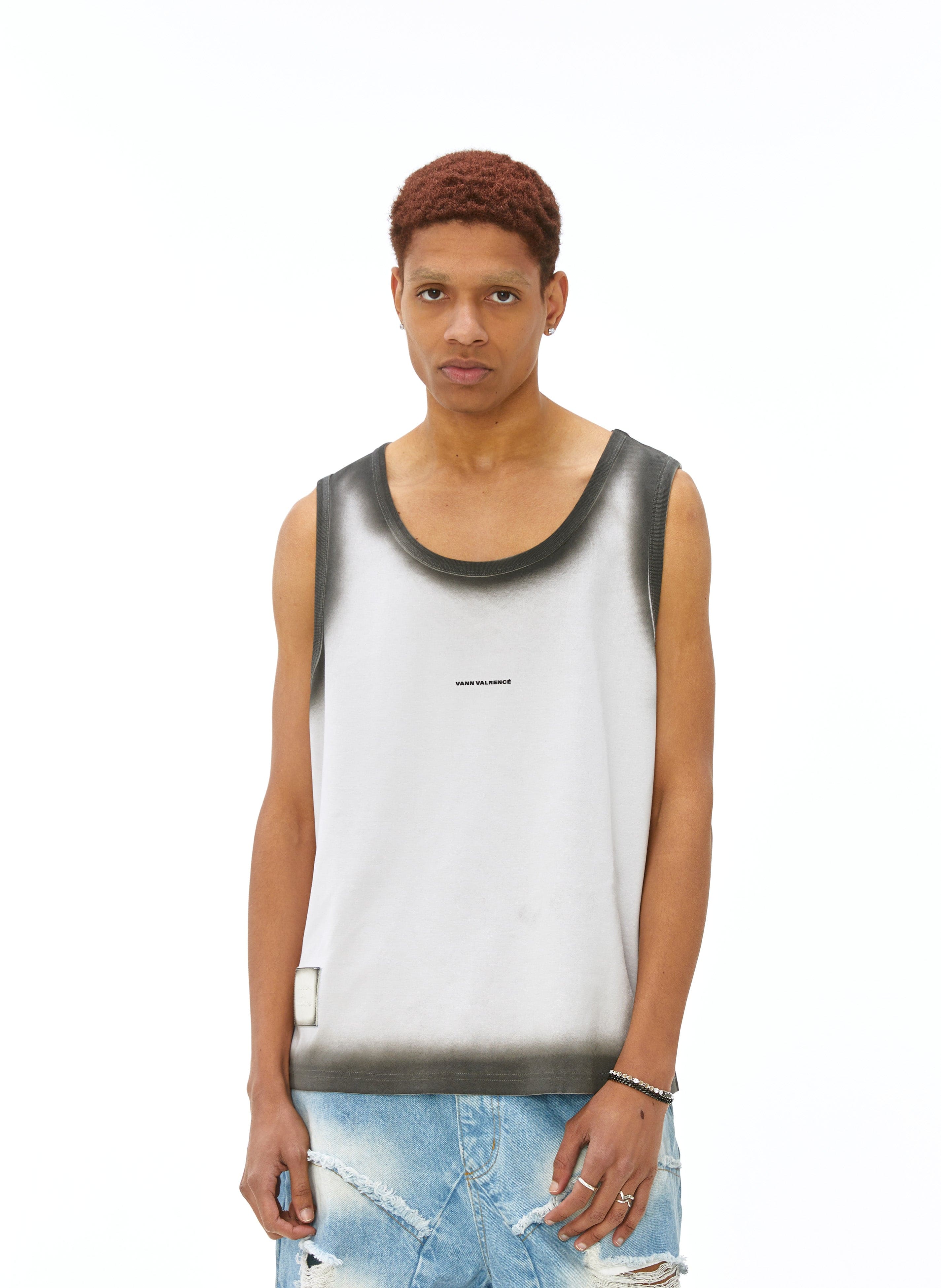 VANN VALRENCE Distressed Edge-Sprayed Oversized Tank Top