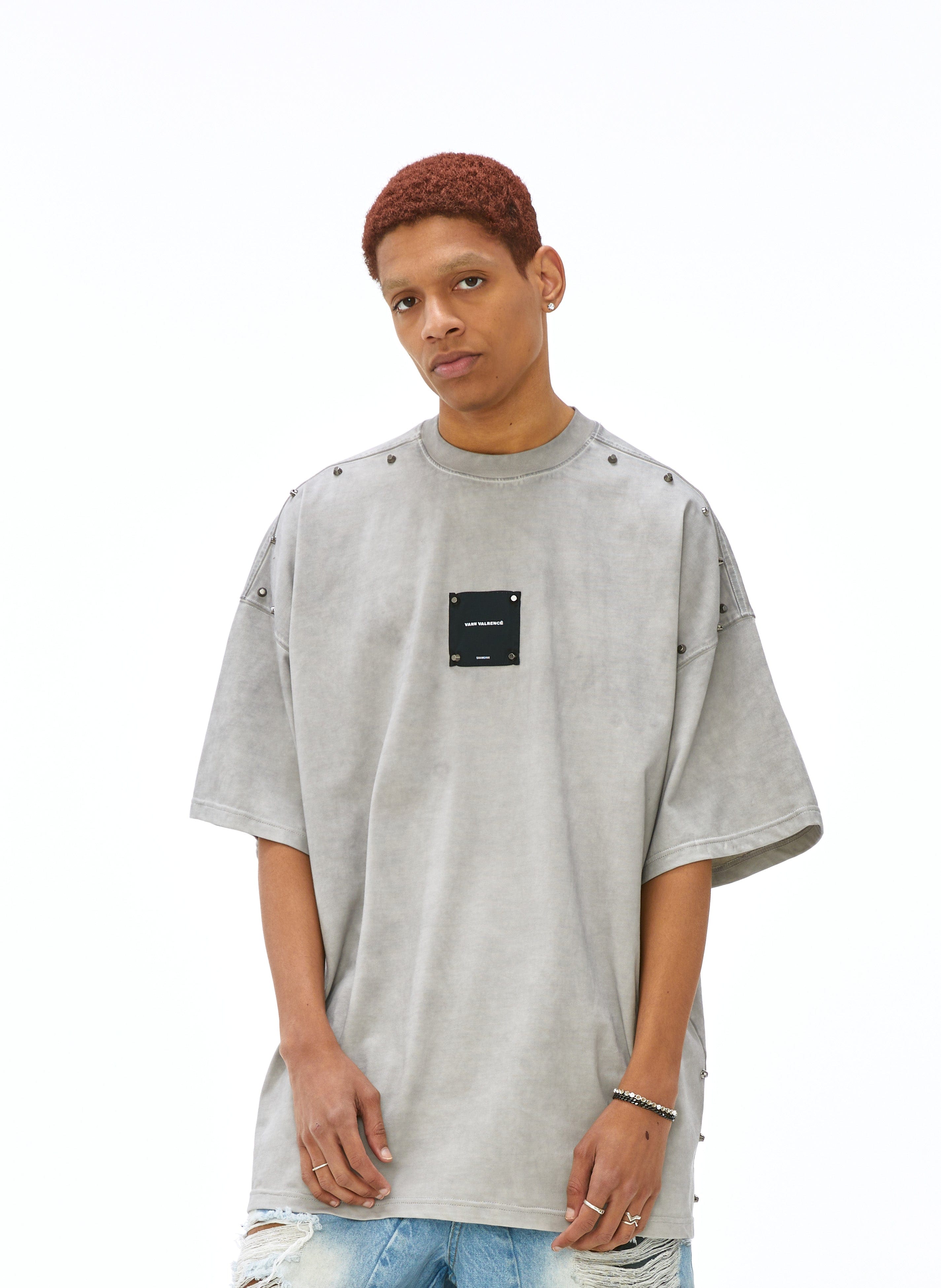 VANN VALRENCE Washed Studded Box Patch T-Shirt