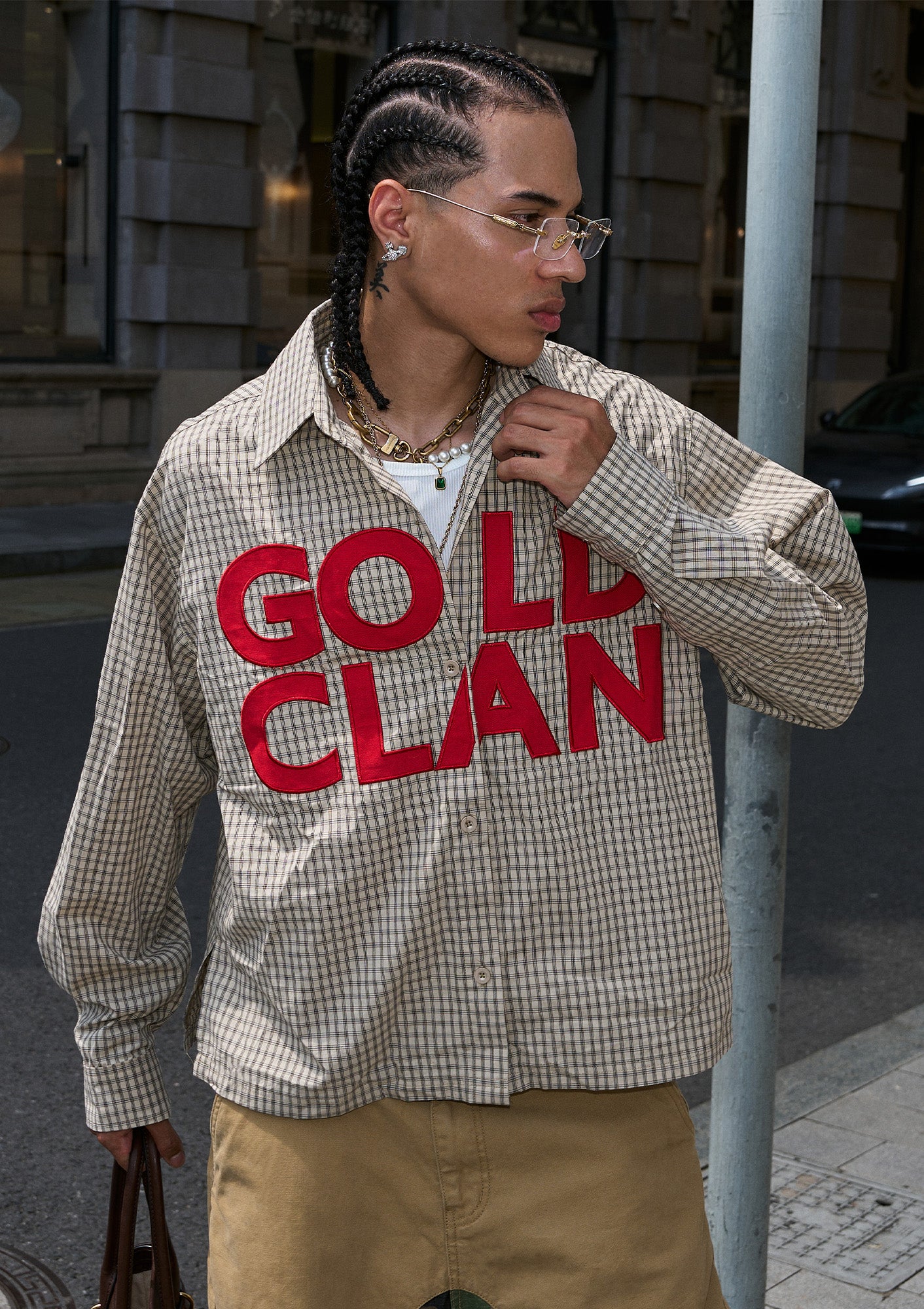 STEEPC Gingham Contrast Patch Boxy Shirt, premium urban and streetwear designers apparel on PROJECTISR.com, STEEPC