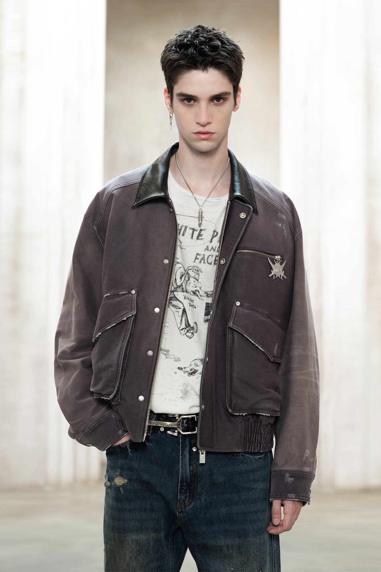 FACEONLAB Washed Gradient Utility Jacket Gray, premium urban and streetwear designers apparel on PROJECTISR.com, FACEONLAB