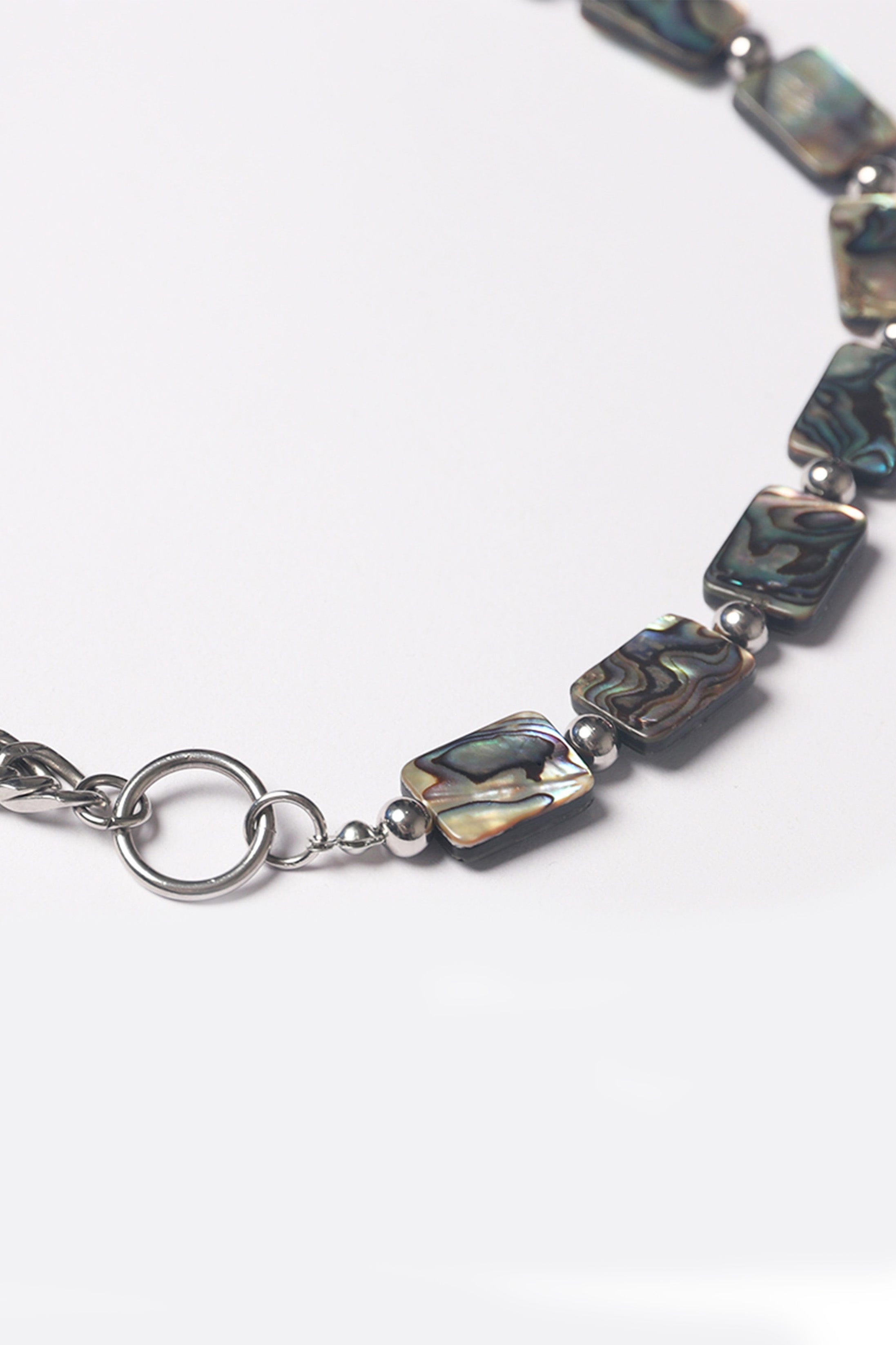 ASSEEN Iridescent Shell-Titanium-Steel Necklace, premium urban and streetwear designers apparel on PROJECTISR.com, ASSEEN