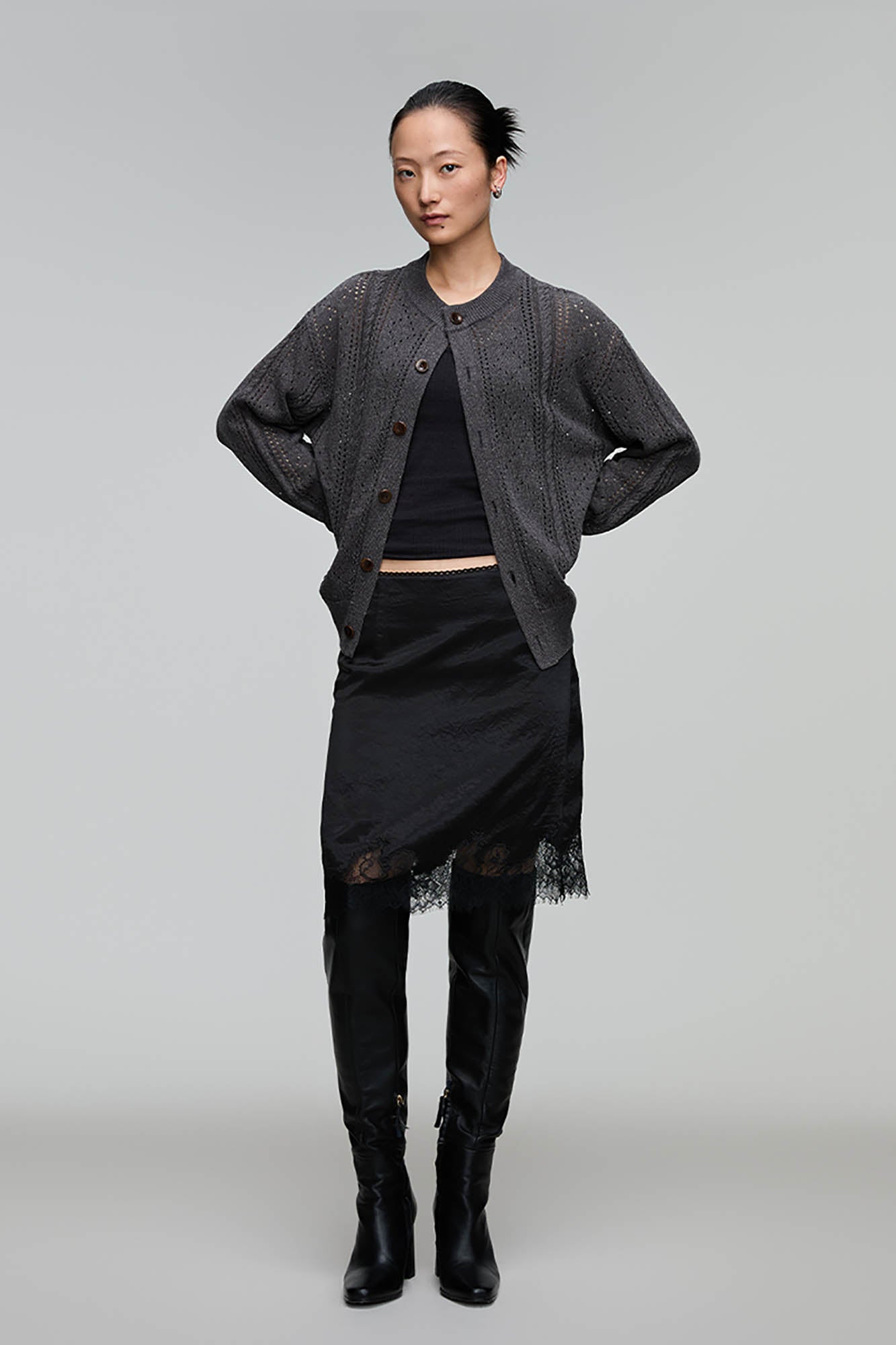 OPICLOTH Eyelet Knit Button-Up Cardigan, premium urban and streetwear designers apparel on PROJECTISR.com, OPICLOTH