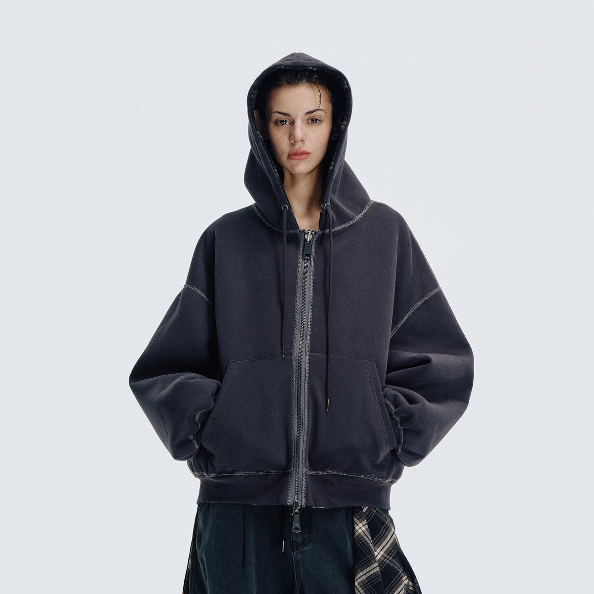 HAHAHA STUDIOS Plaid Reversible Hooded Jacket