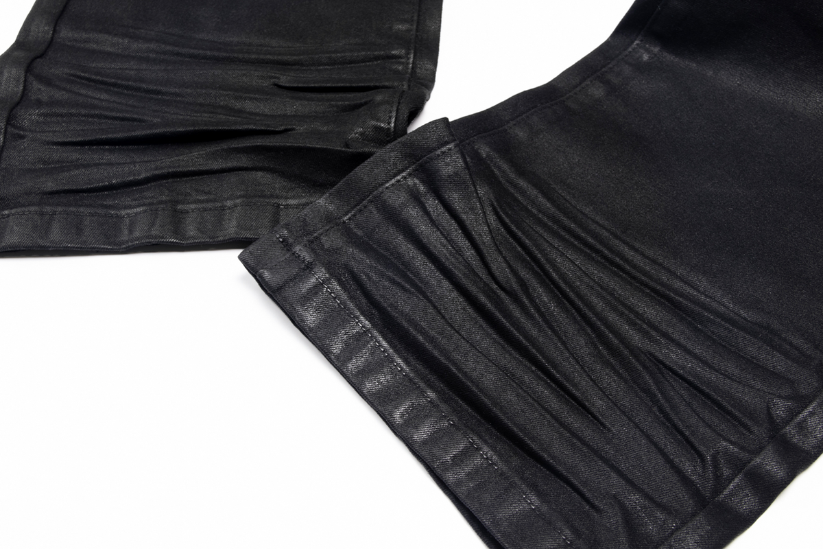 SAXGENWON Studded Washed Pleated Slim Jeans