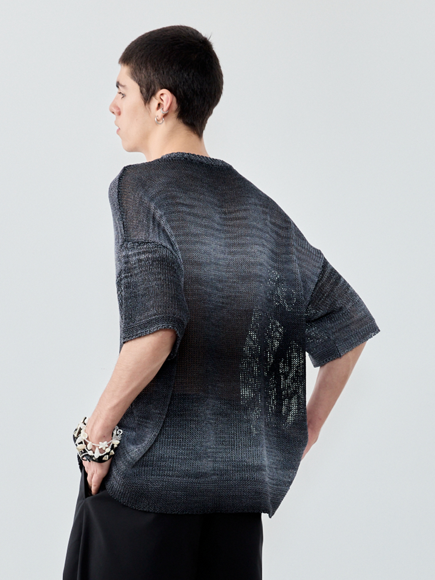 GRAINMUSTARD Gradient Open-Knit Paper-Yarn Tee