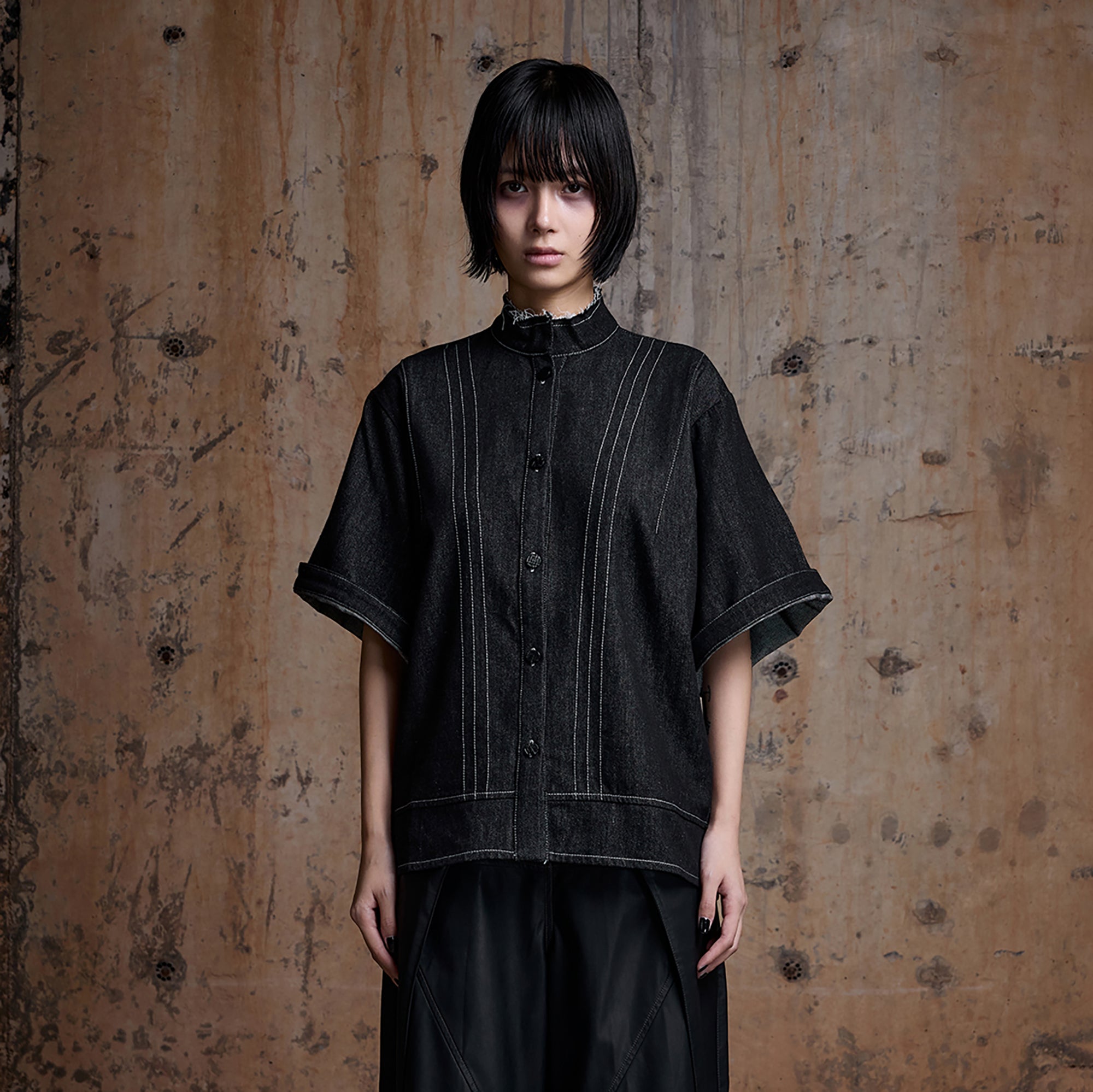 2000RSK Frayed Denim Short-Sleeve Button-Down Shirt