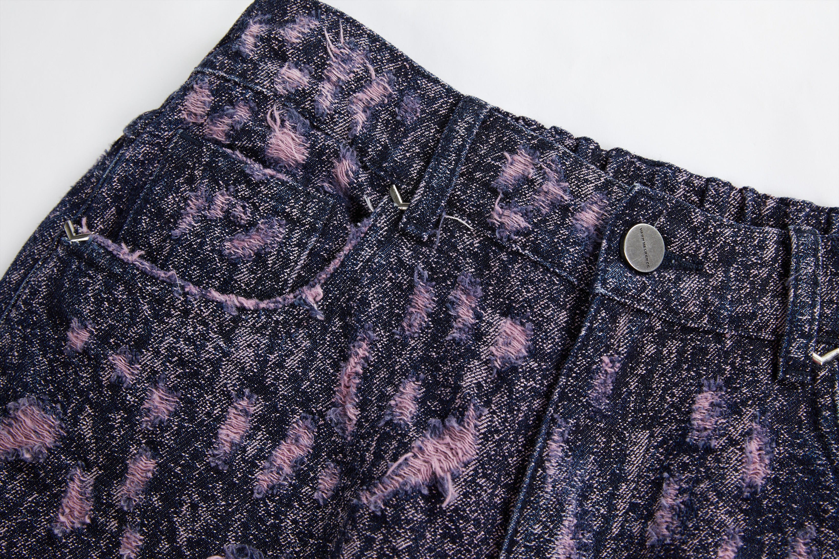 VANN VALRENCE Distressed Washed High-Waisted Straight-Leg Jeans