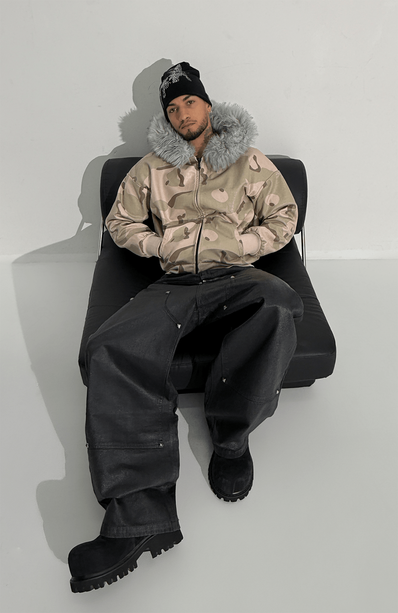 TECNINEGROUP Waxed Double-Knee Diamond Pockets Jeans