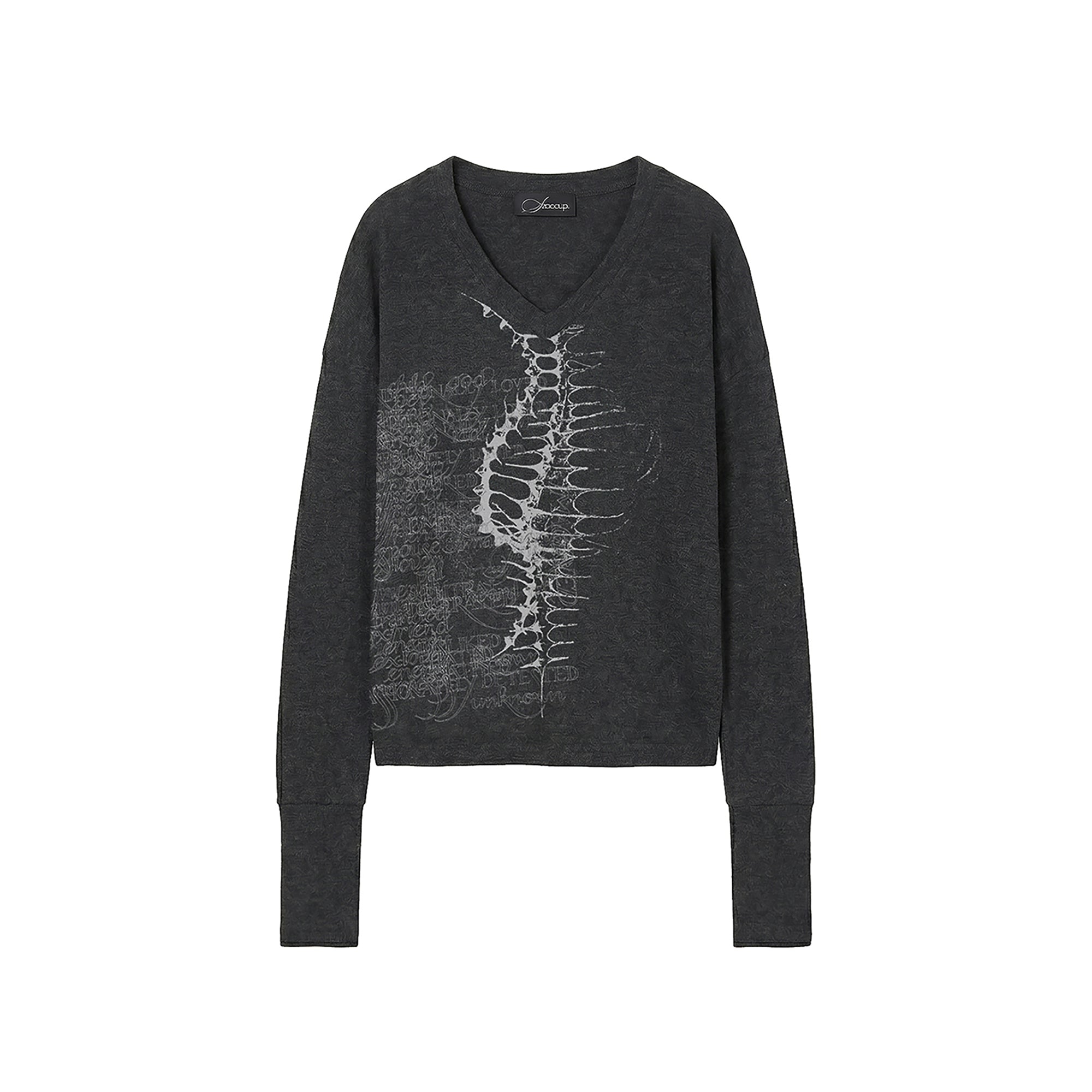 SADSOUP Skeleton Graphic V-Neck Long-Sleeve Tee