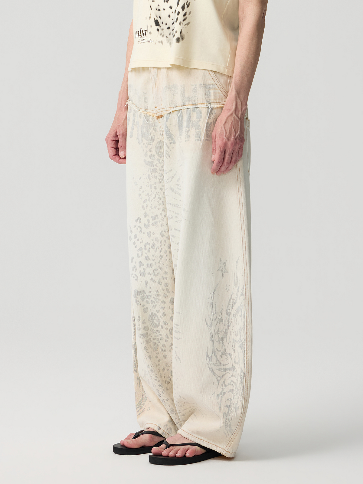 HAHAHA Wide-Leg Silver Leopard Jeans