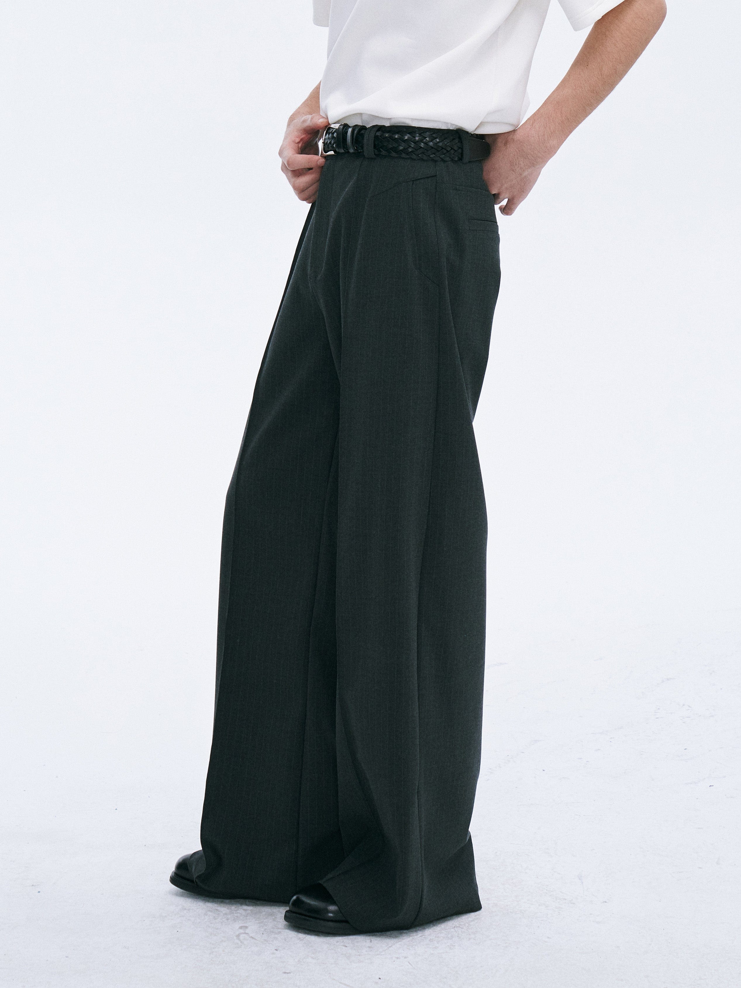 CATSSTAC Classic Pinstripe Wide-Leg Pants, premium urban and streetwear designers apparel on PROJECTISR.com, CATSSTAC