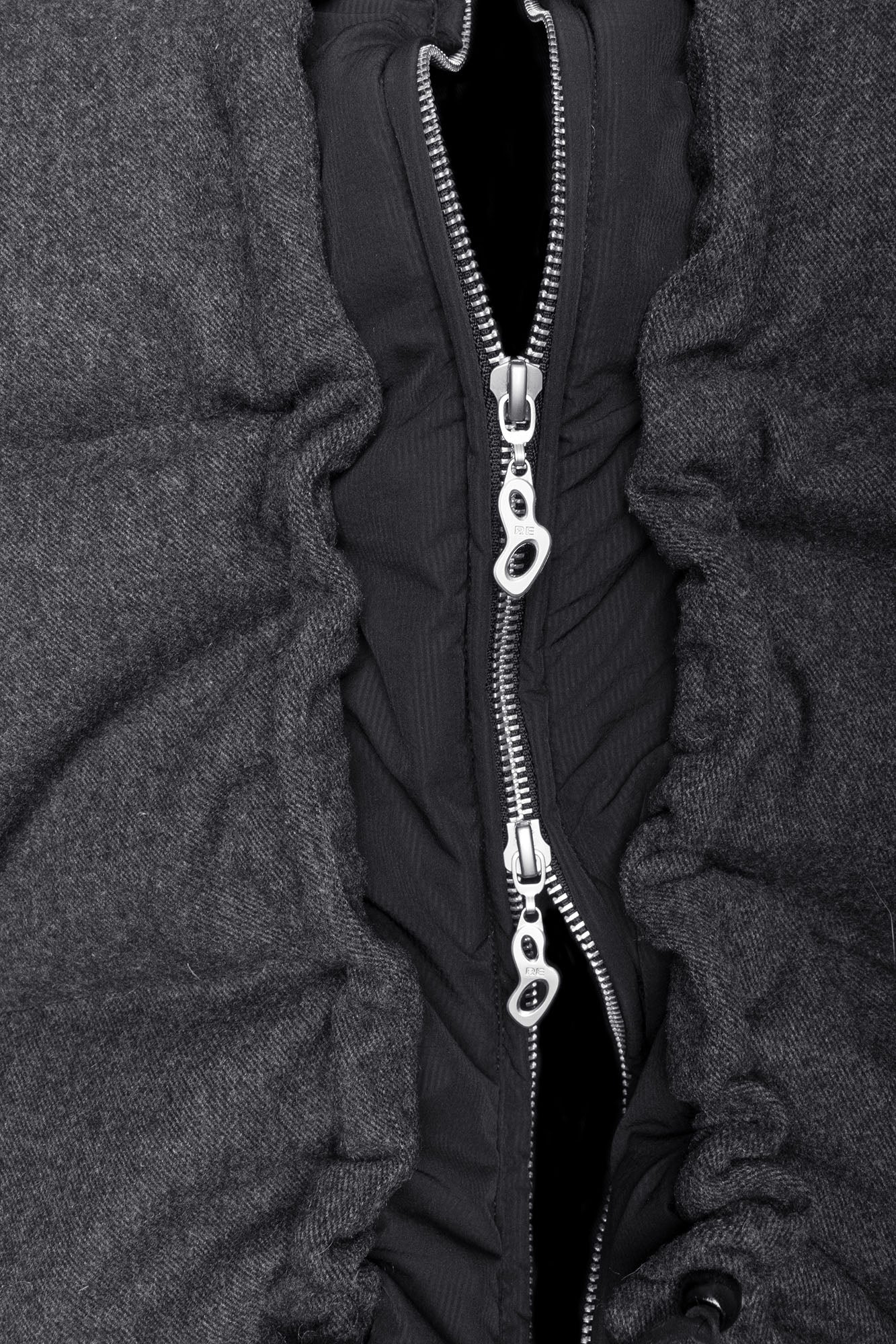 RELABEL Layered Detachable Hood Wool-Blend Puffer Jacket Gray