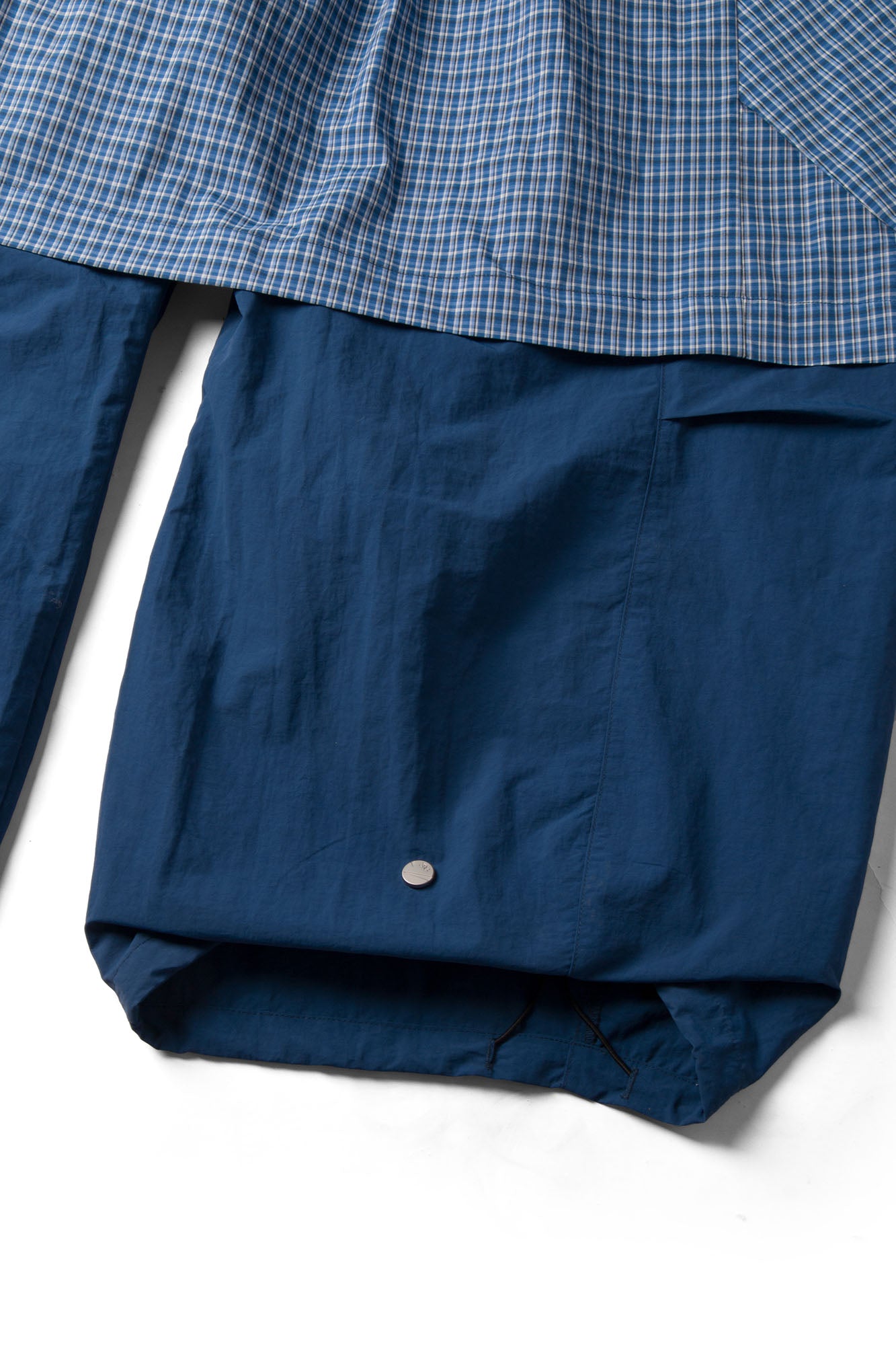 RELABEL Drawstring Layered Double-Waistband Parachute Pants Blue, premium urban and streetwear designers apparel on PROJECTISR.com, RELABEL