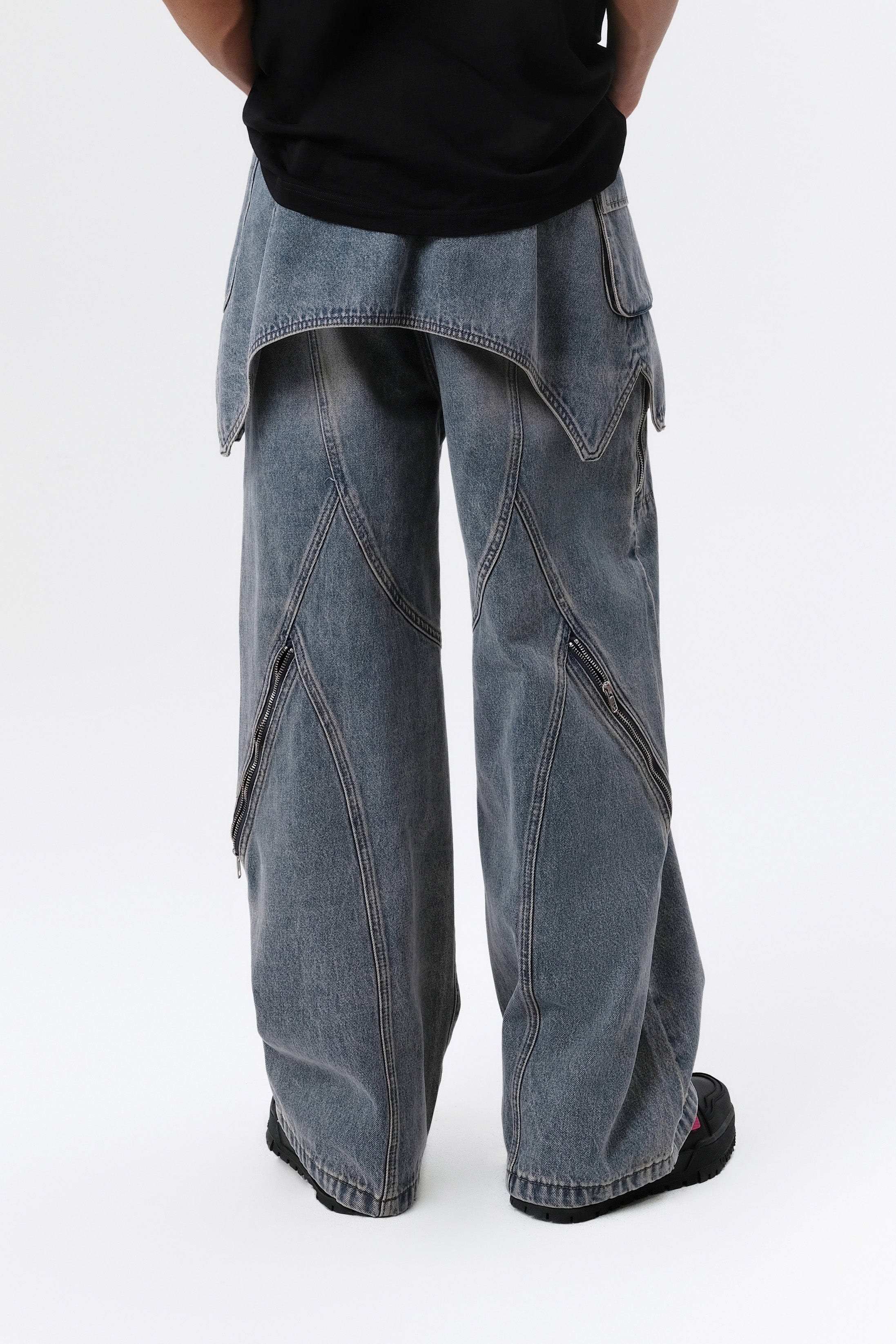 VANN VALRENCE Detachable Overlay Structural Panel Zip Jeans