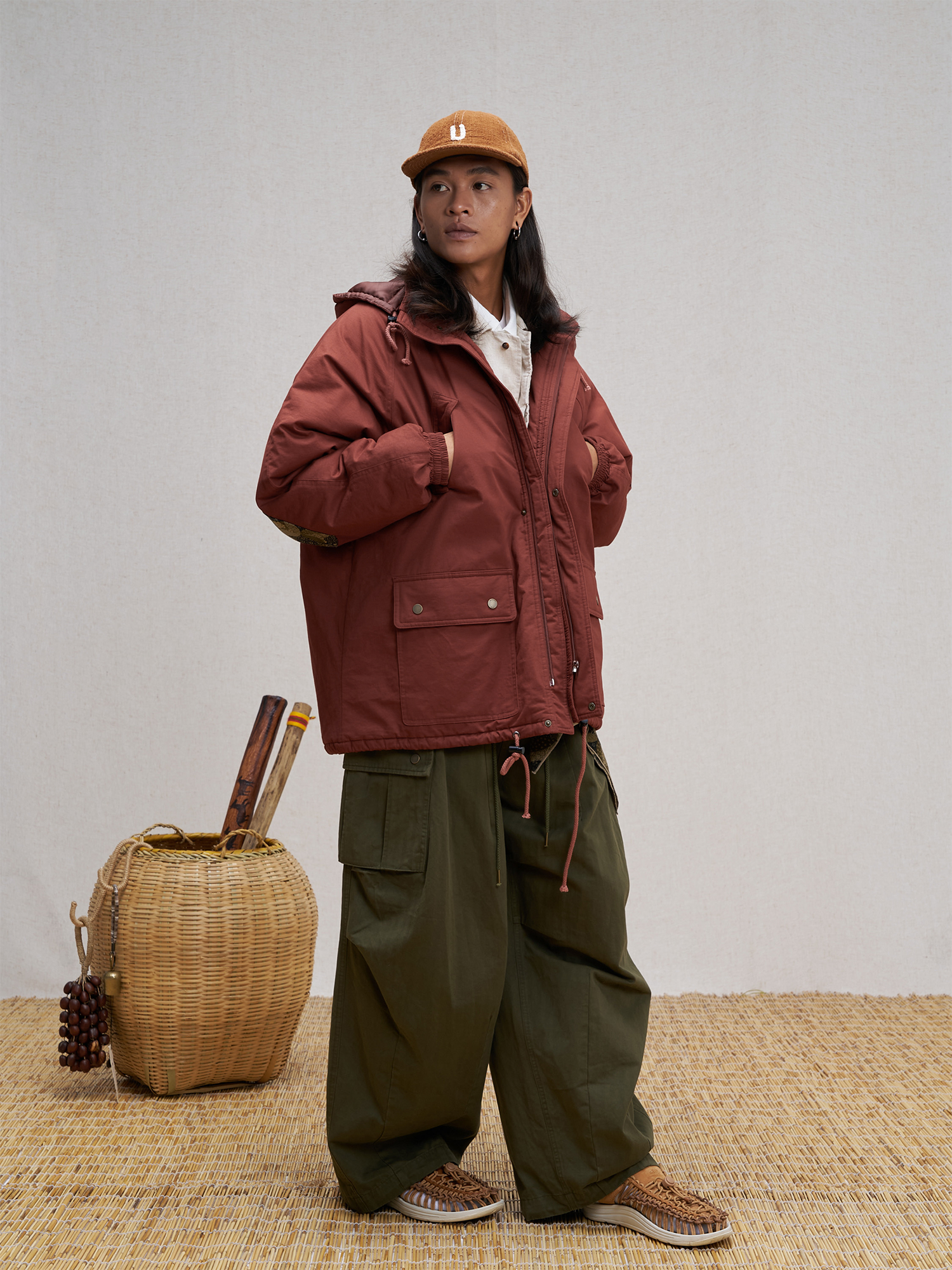 UNLIMITED MOTE Patchwork-Elbow Padded Utility Parka