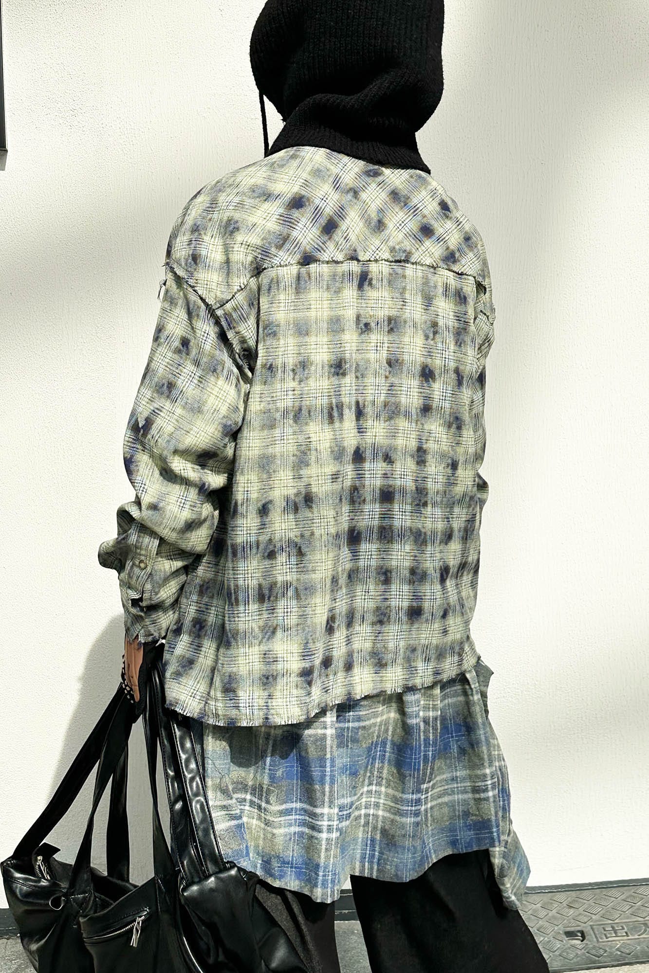 RELABEL Tie-dye Plaid Dual Closure Frayed Shirt, premium urban and streetwear designers apparel on PROJECTISR.com, RELABEL