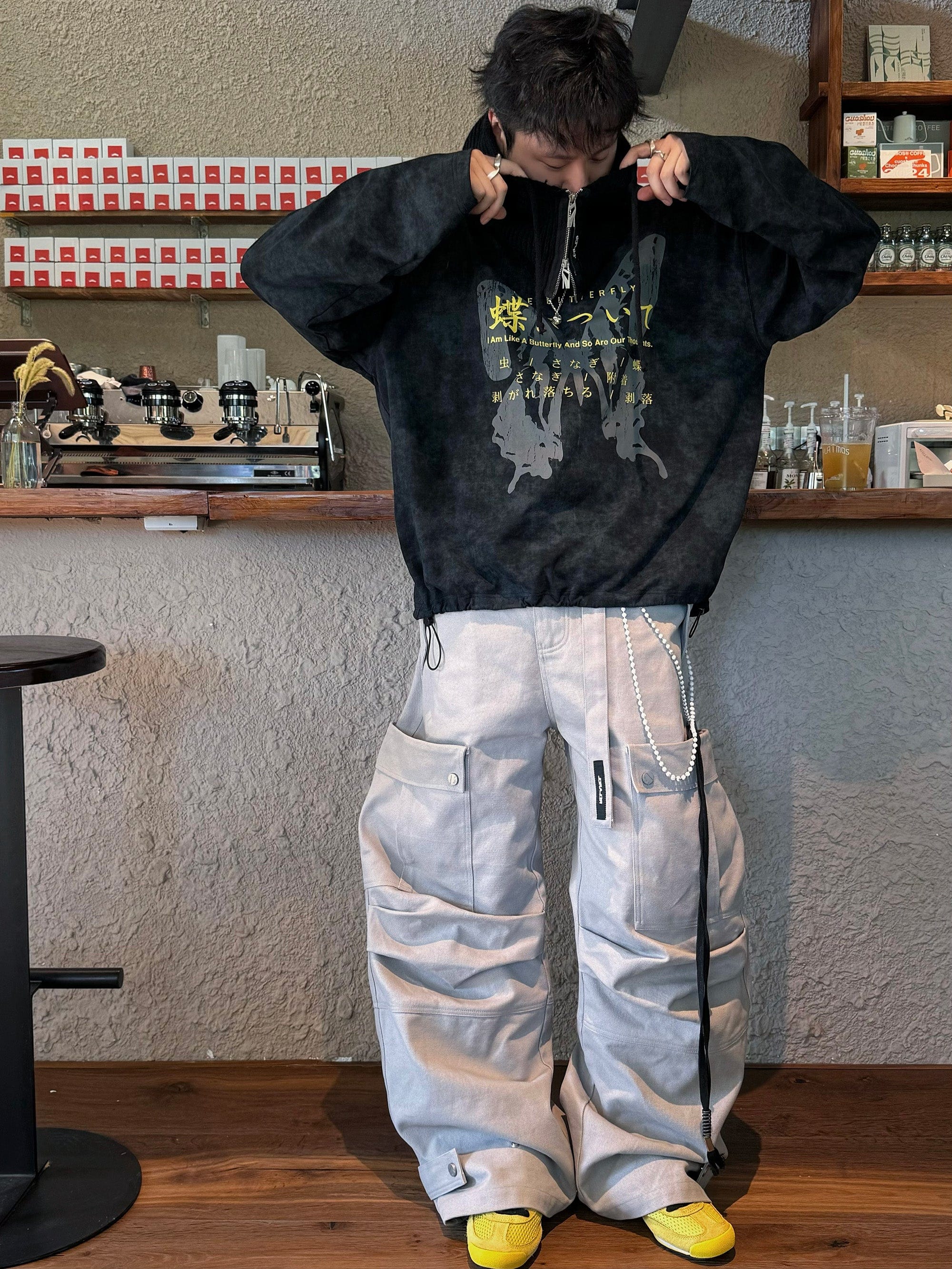 RELABEL Butterfly Buttoned Faded Hoodie, premium urban and streetwear designers apparel on PROJECTISR.com, RELABEL