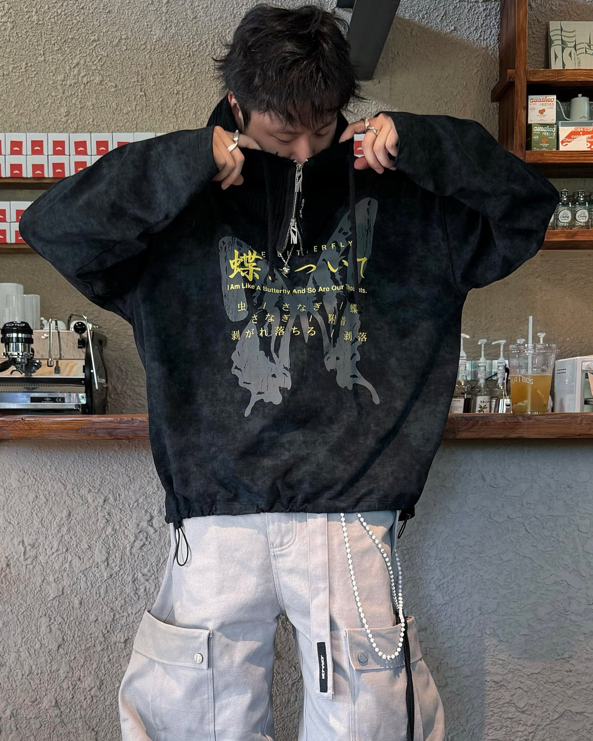 RELABEL Butterfly Buttoned Faded Hoodie, premium urban and streetwear designers apparel on PROJECTISR.com, RELABEL
