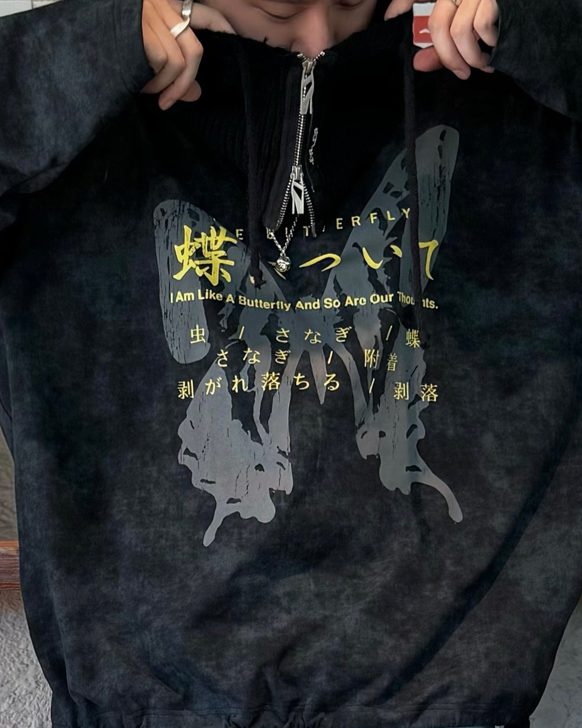RELABEL Butterfly Buttoned Faded Hoodie, premium urban and streetwear designers apparel on PROJECTISR.com, RELABEL