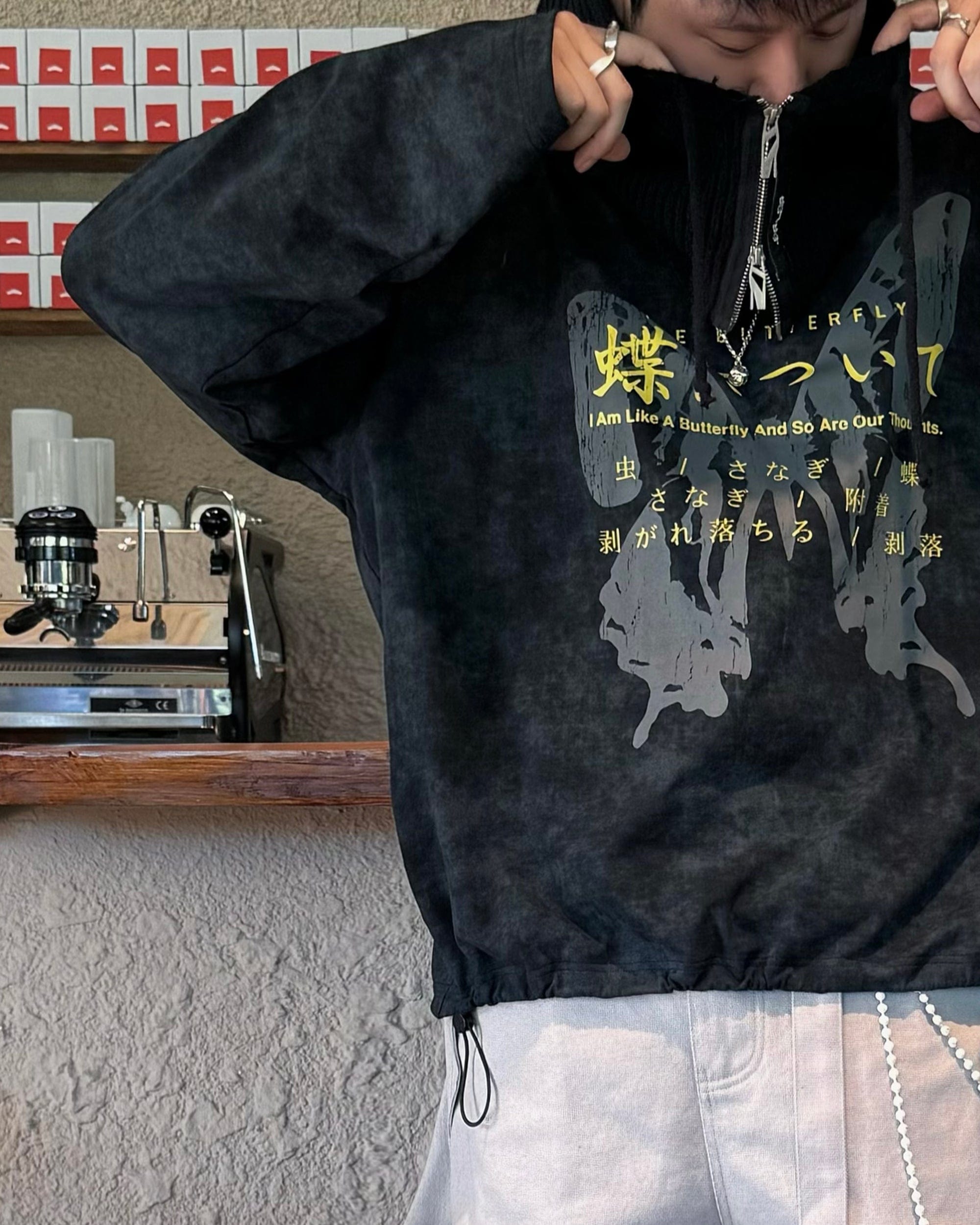 RELABEL Butterfly Buttoned Faded Hoodie, premium urban and streetwear designers apparel on PROJECTISR.com, RELABEL