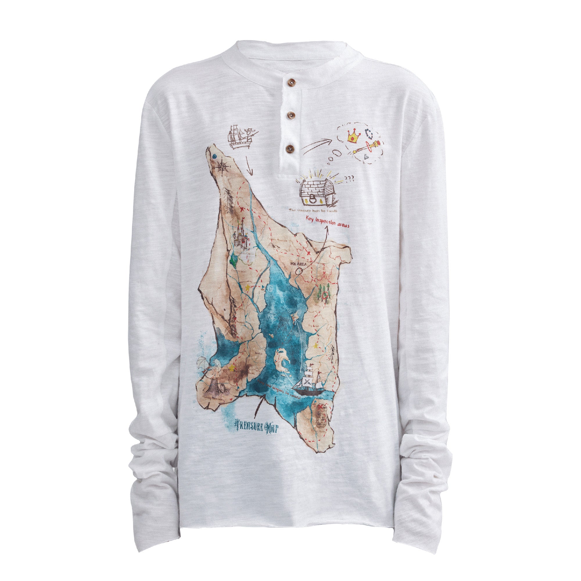 OIPWORD Treasure Map Henley Long-Sleeve Tee
