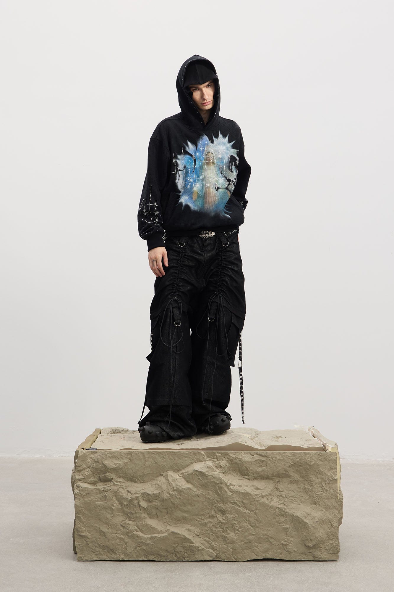 DND4DES Virgin Mary Graphic Rhinestone Hoodie, premium urban and streetwear designers apparel on PROJECTISR.com, DND4DES